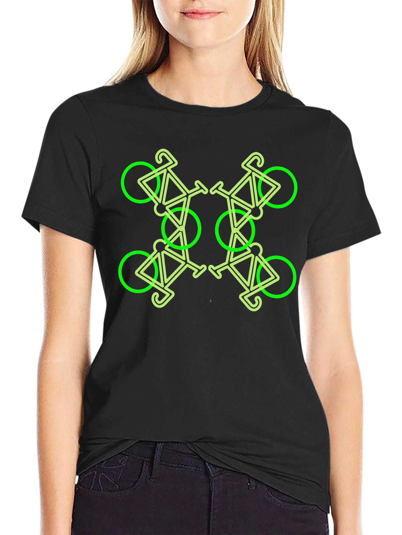 Geometric Bike Pattern Black T-Shirt