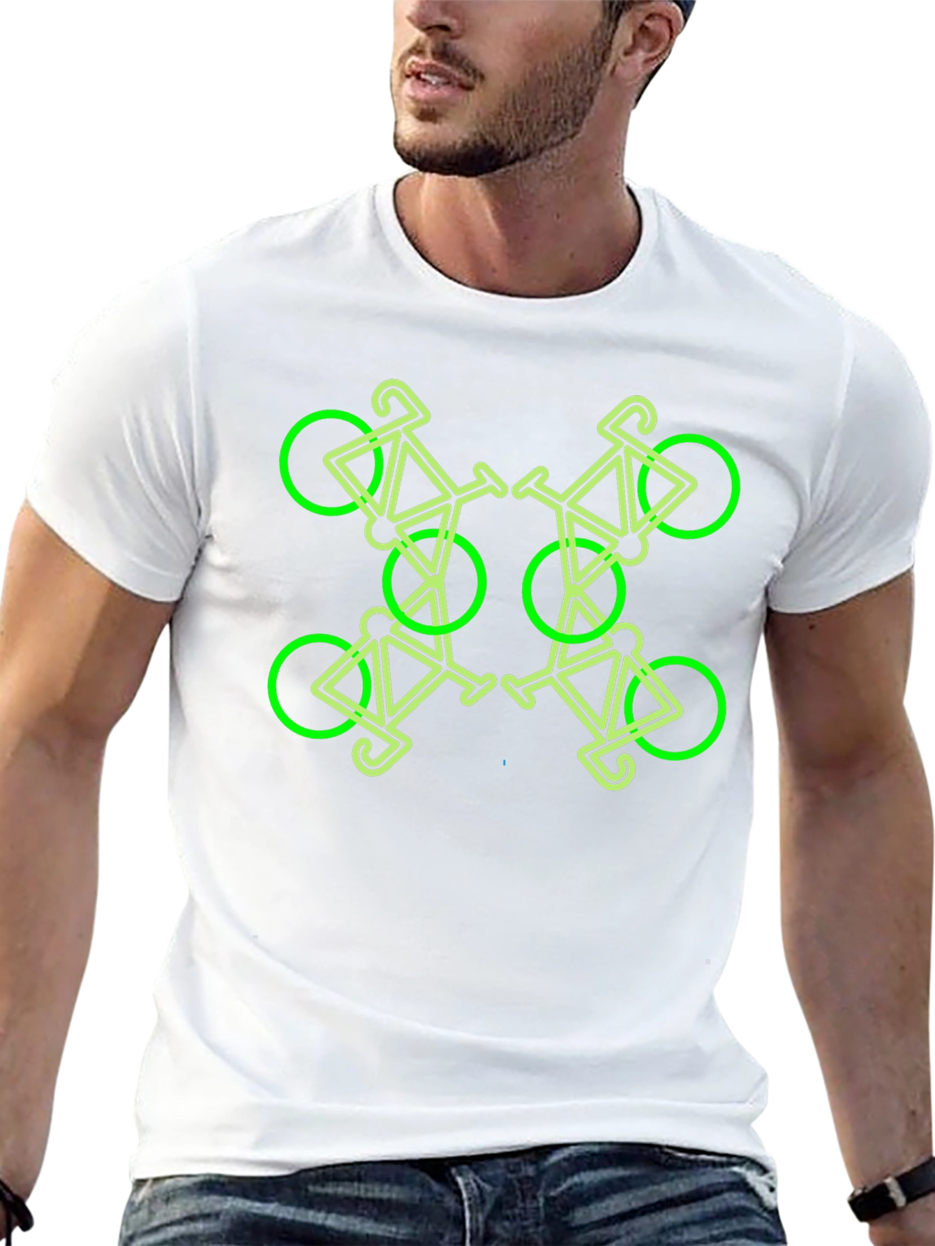 Geometric Bike Pattern Black T-Shirt