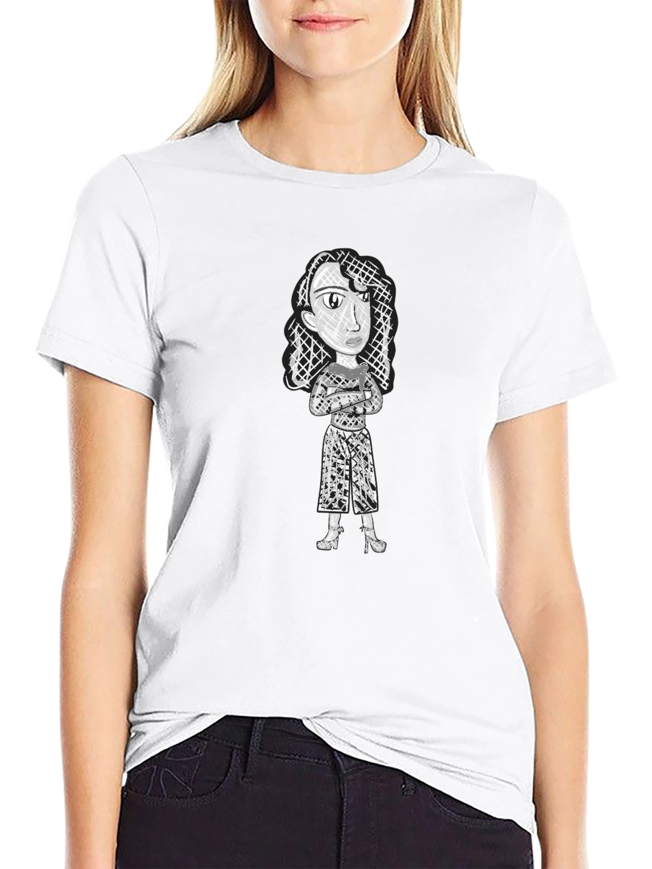 Abstract Woman Graphic Print Black T-Shirt