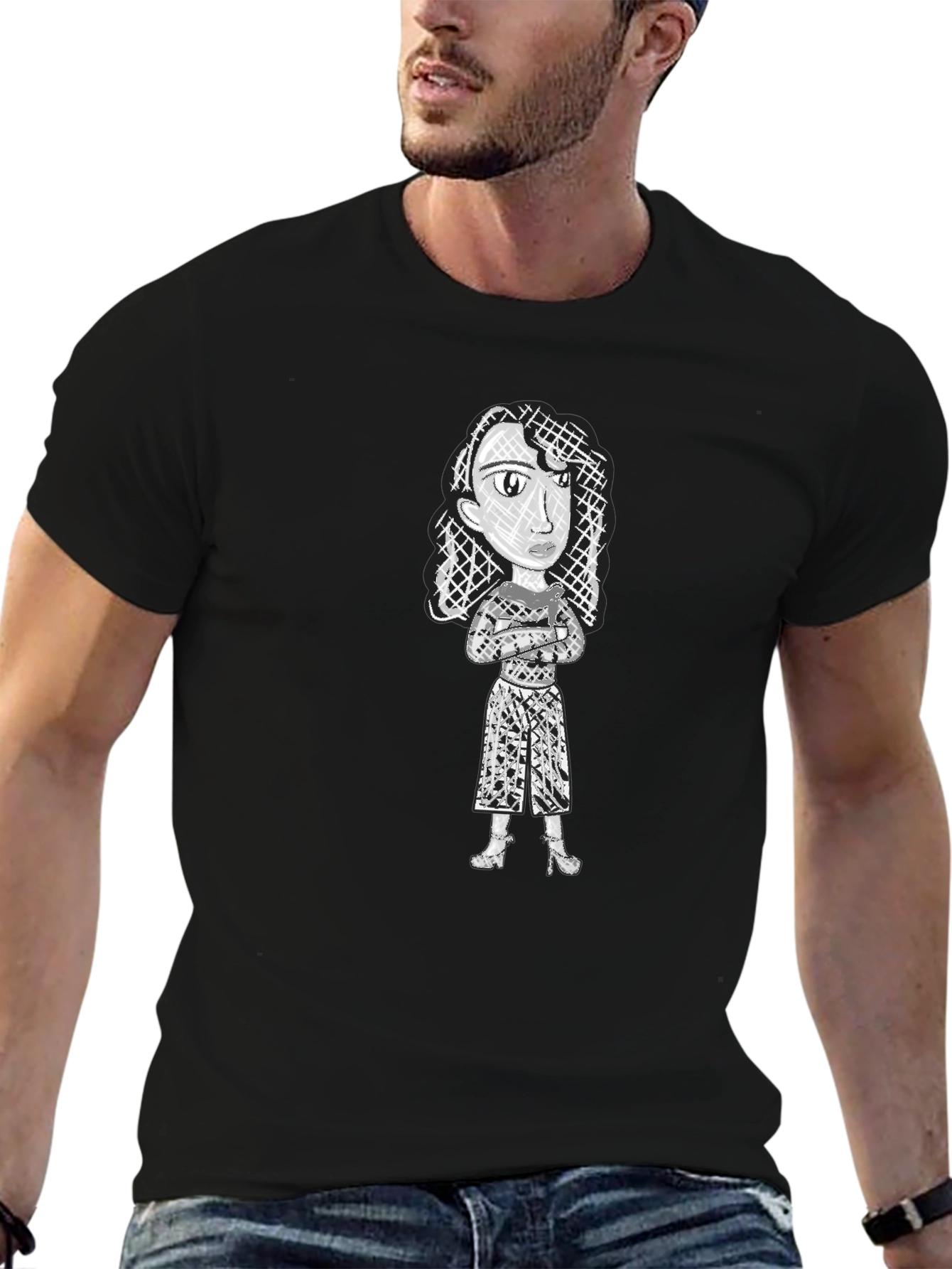 Abstract Woman Graphic Print Black T-Shirt