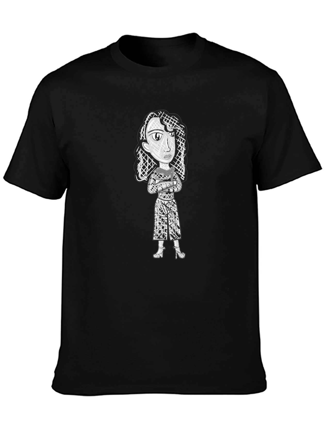 Abstract Woman Graphic Print Black T-Shirt