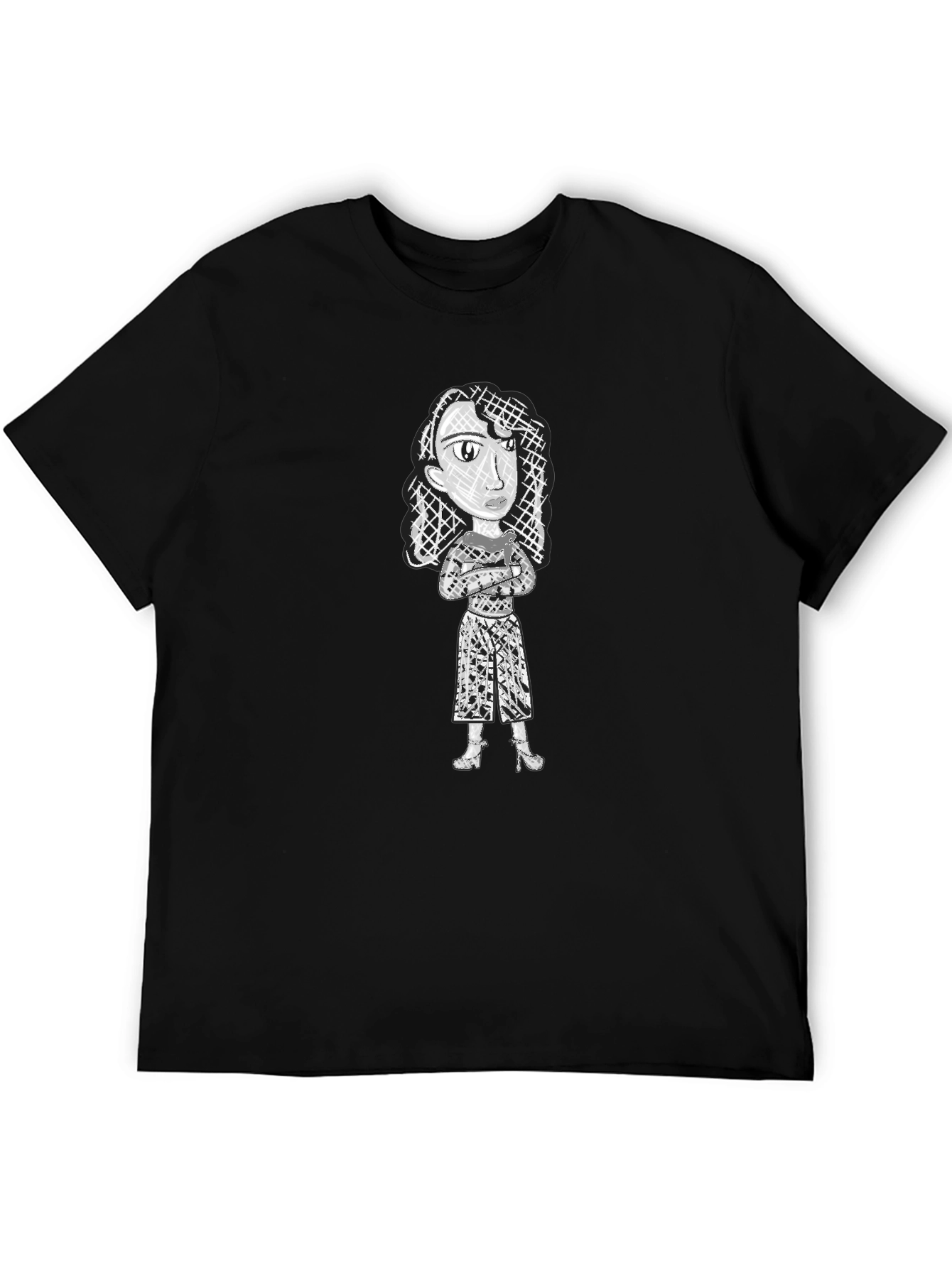 Abstract Woman Graphic Print Black T-Shirt