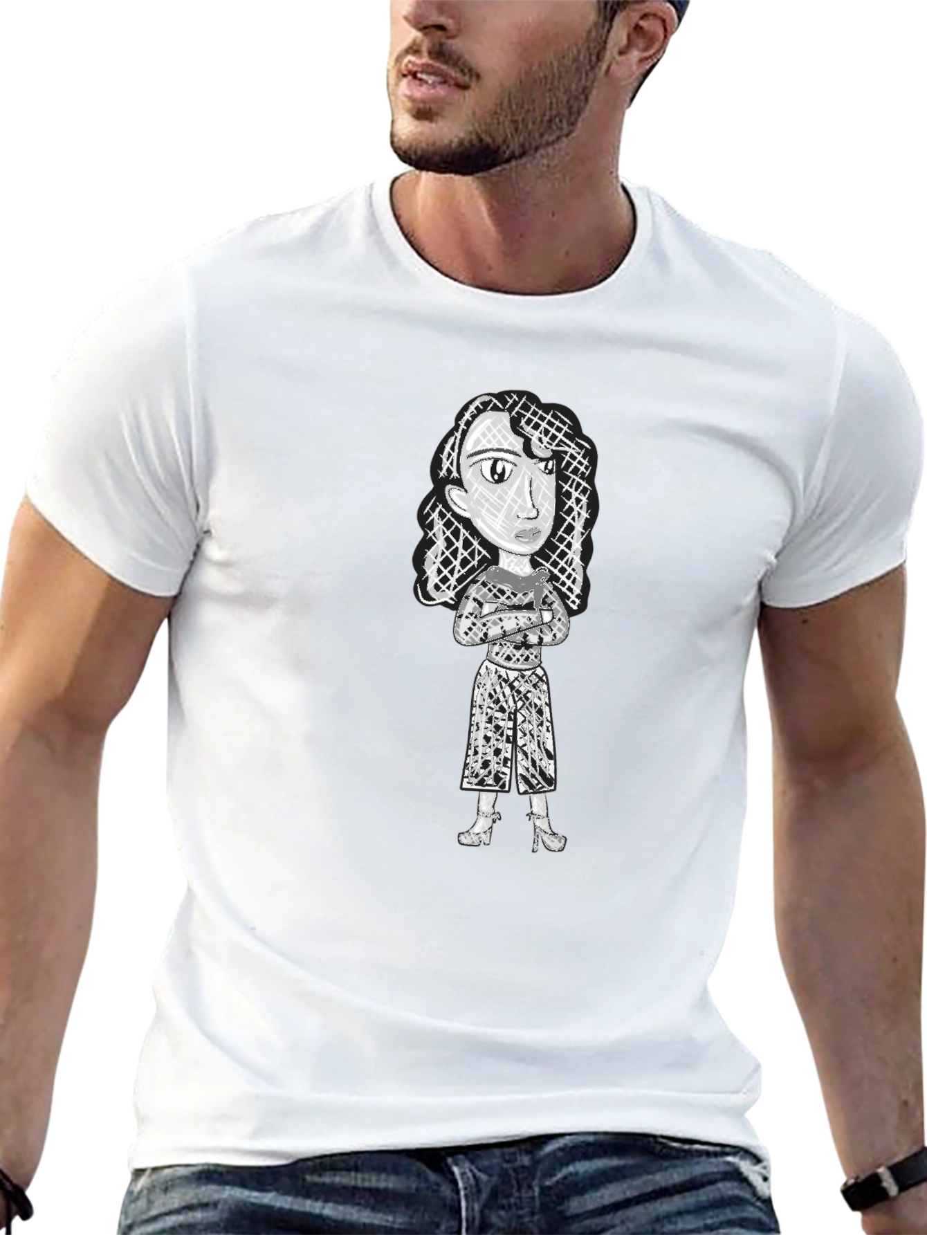 Abstract Woman Graphic Print Black T-Shirt