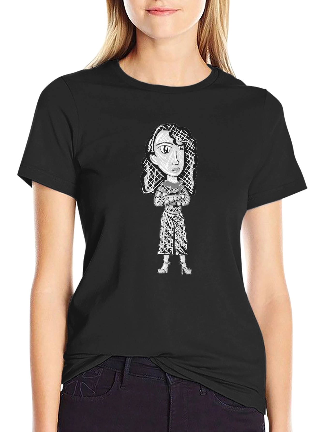 Abstract Woman Graphic Print Black T-Shirt