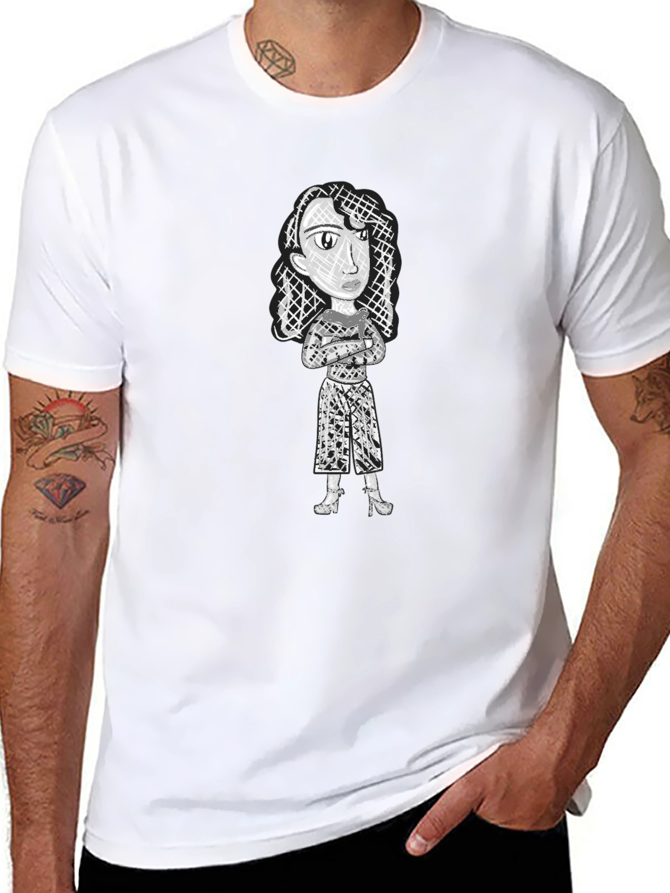 Abstract Woman Graphic Print Black T-Shirt