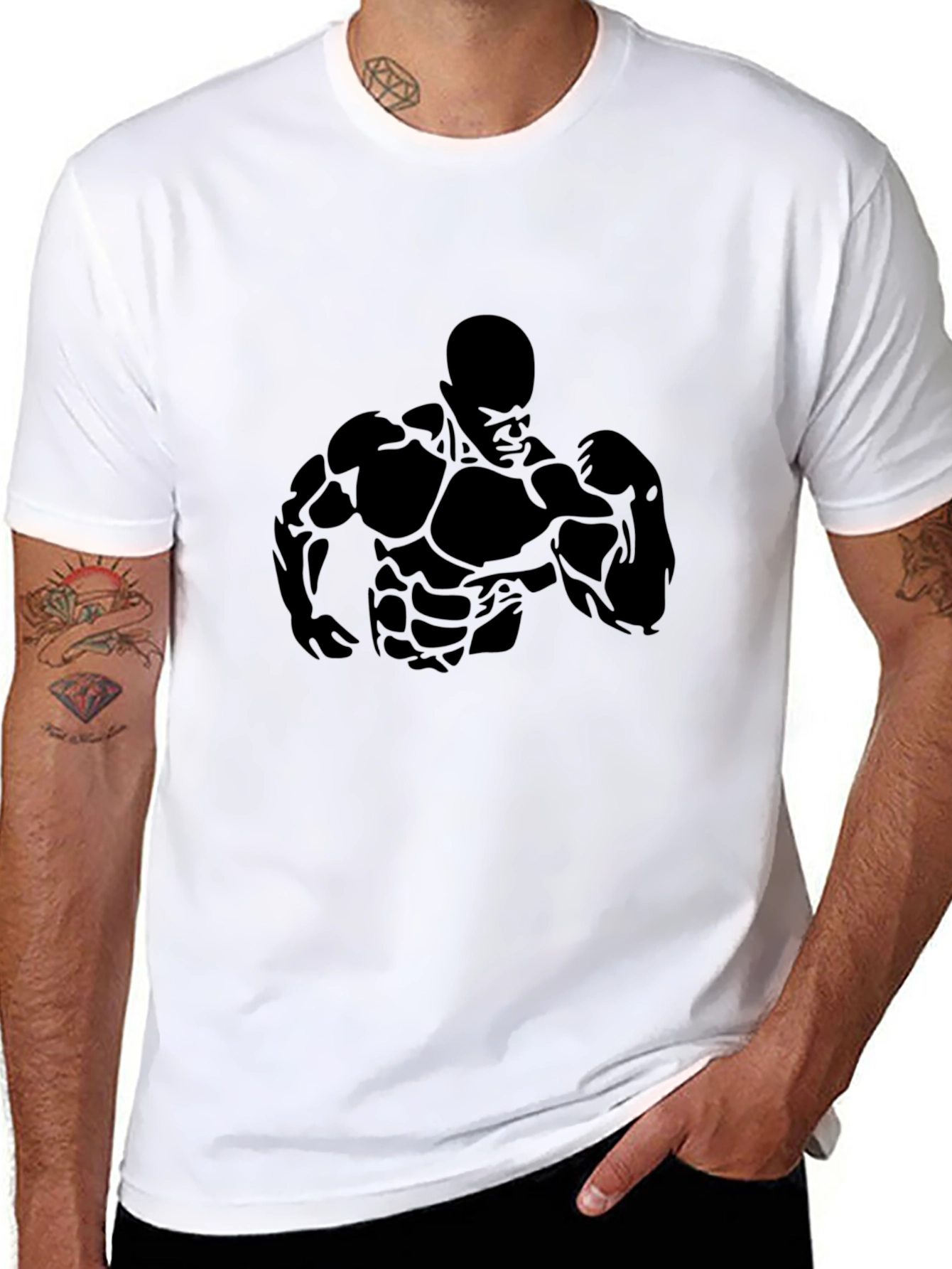Bodybuilder Graphic Print Mens T-Shirt - Black