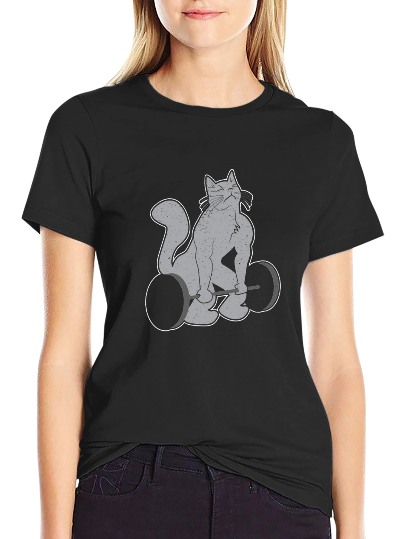 Weightlifting Cat Graphic Tee