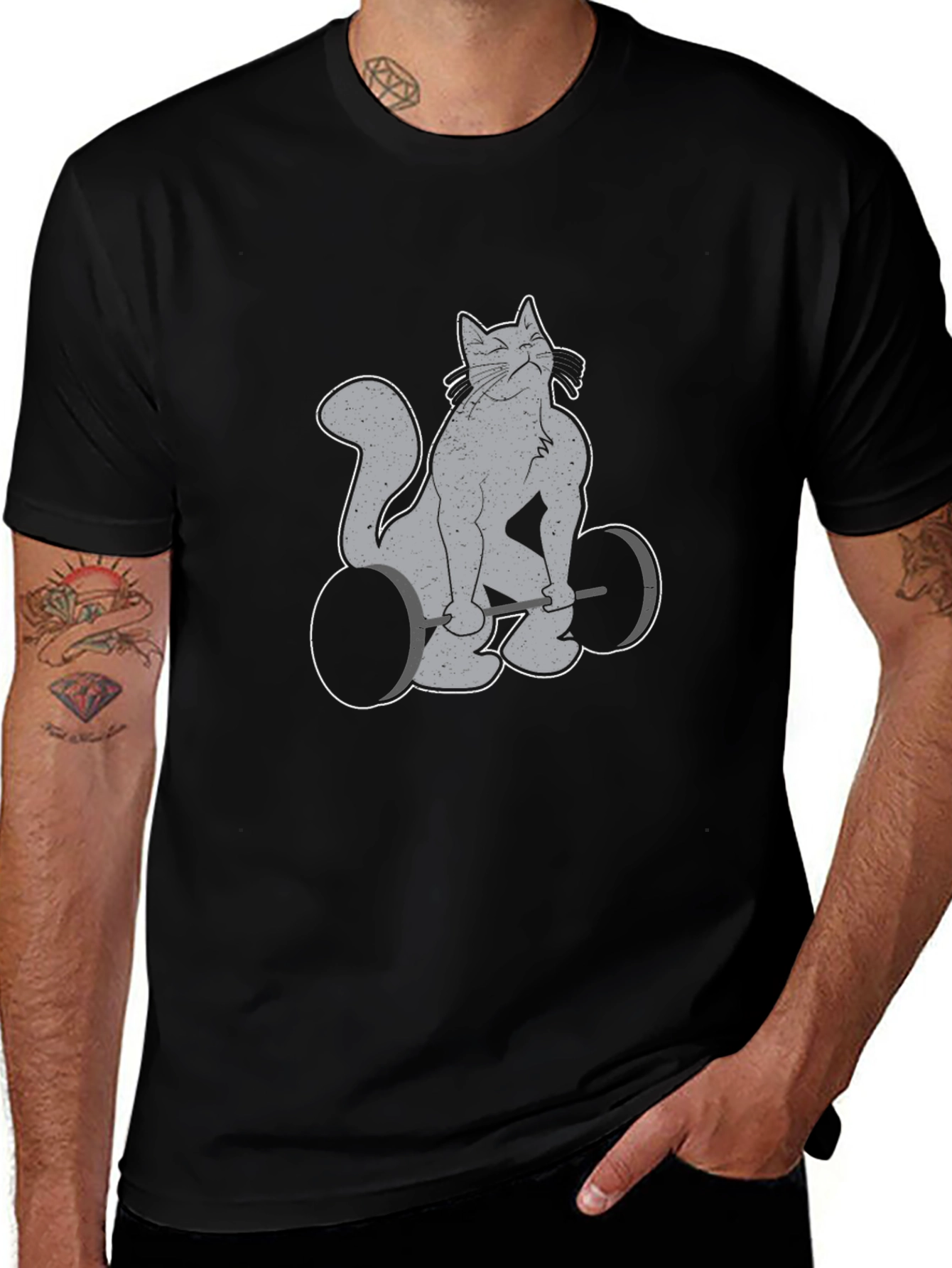 Weightlifting Cat Graphic Tee