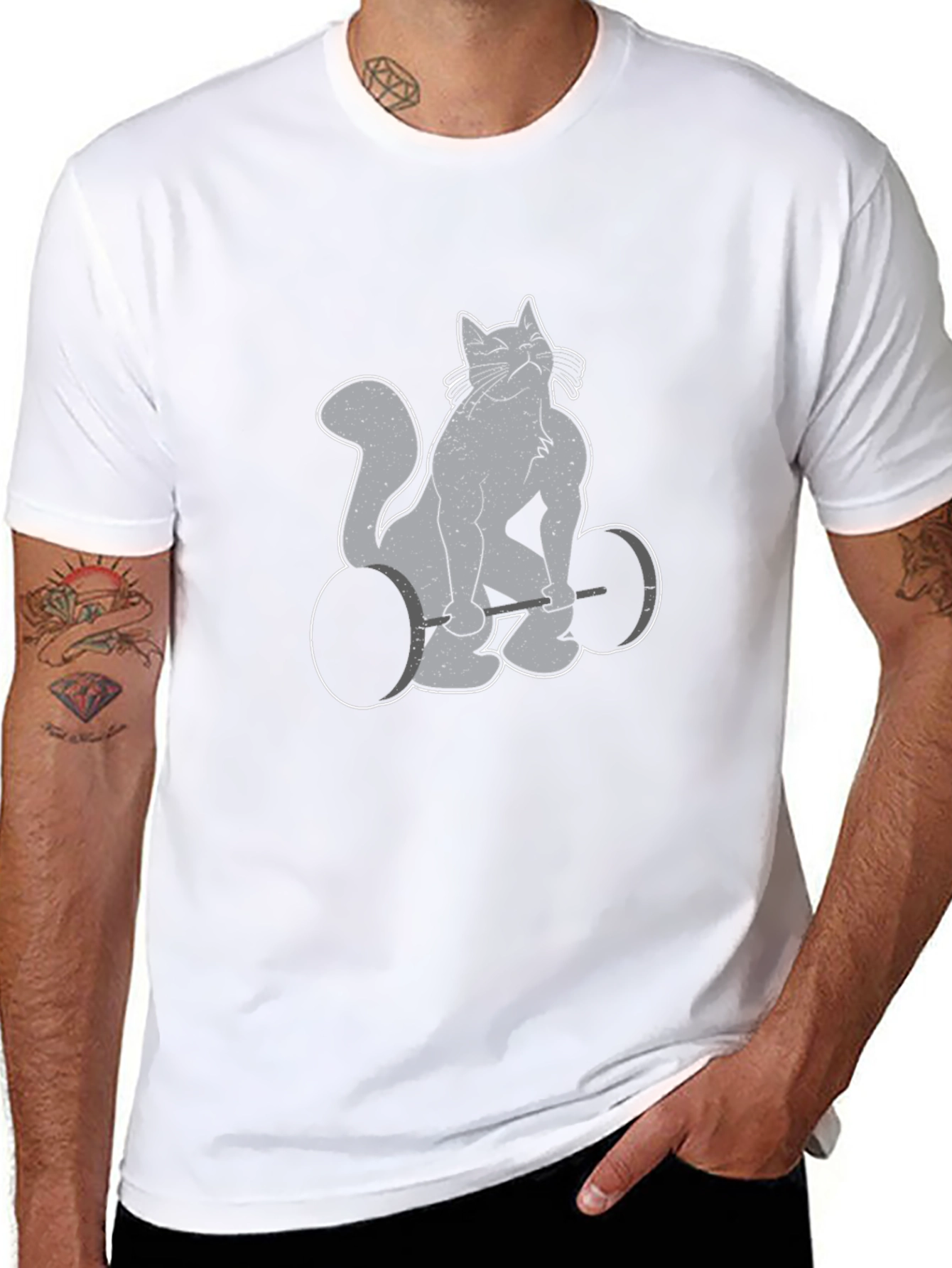 Weightlifting Cat Graphic Tee