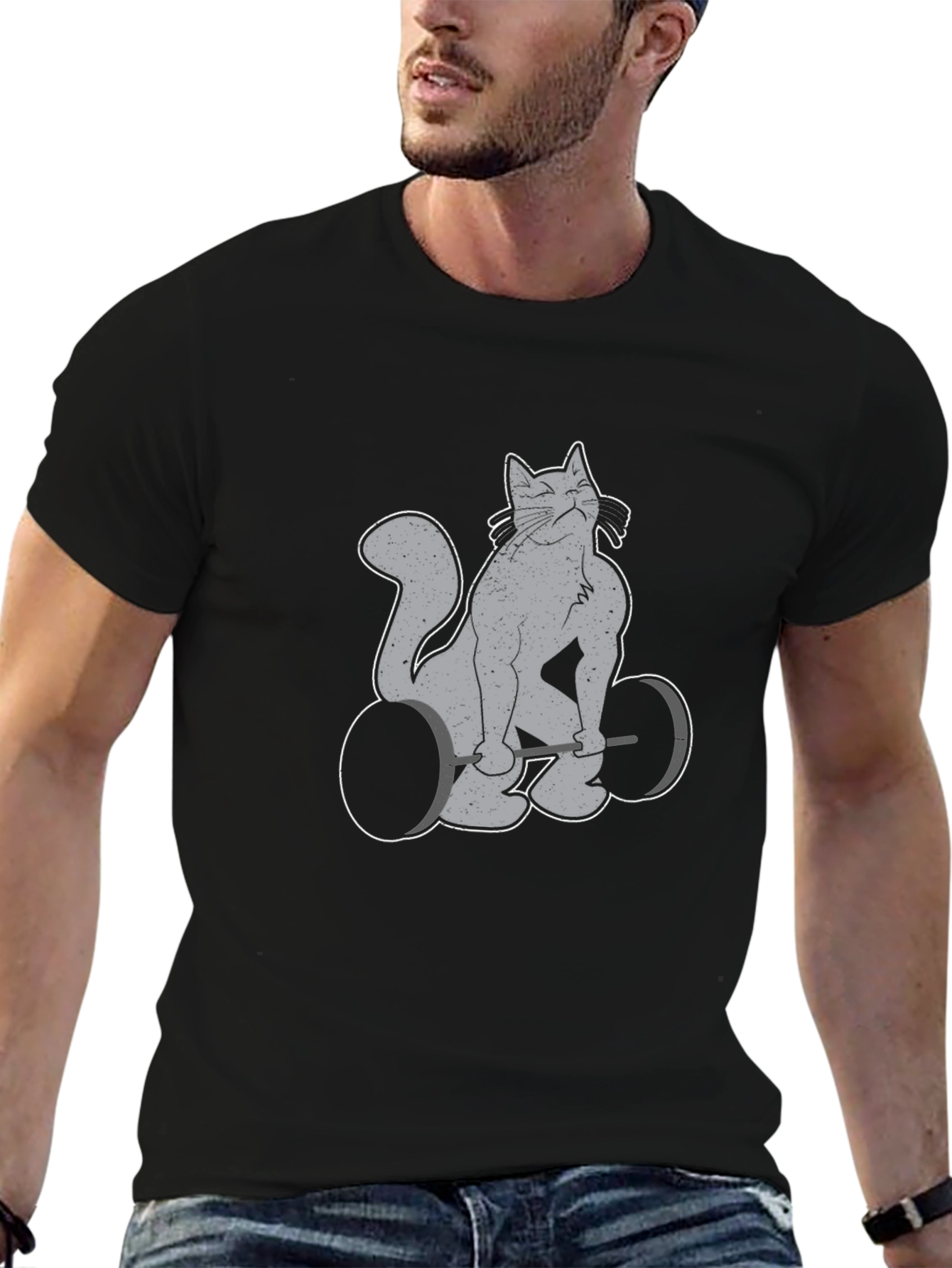 Weightlifting Cat Graphic Tee