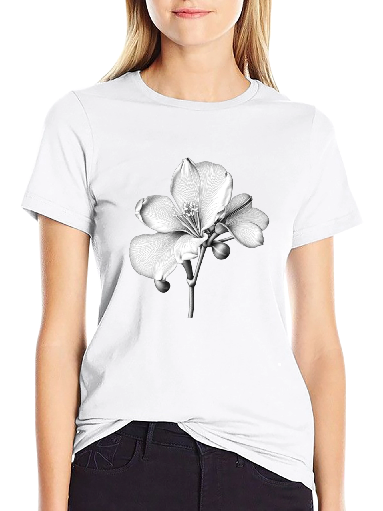 Floral Print Black Tee