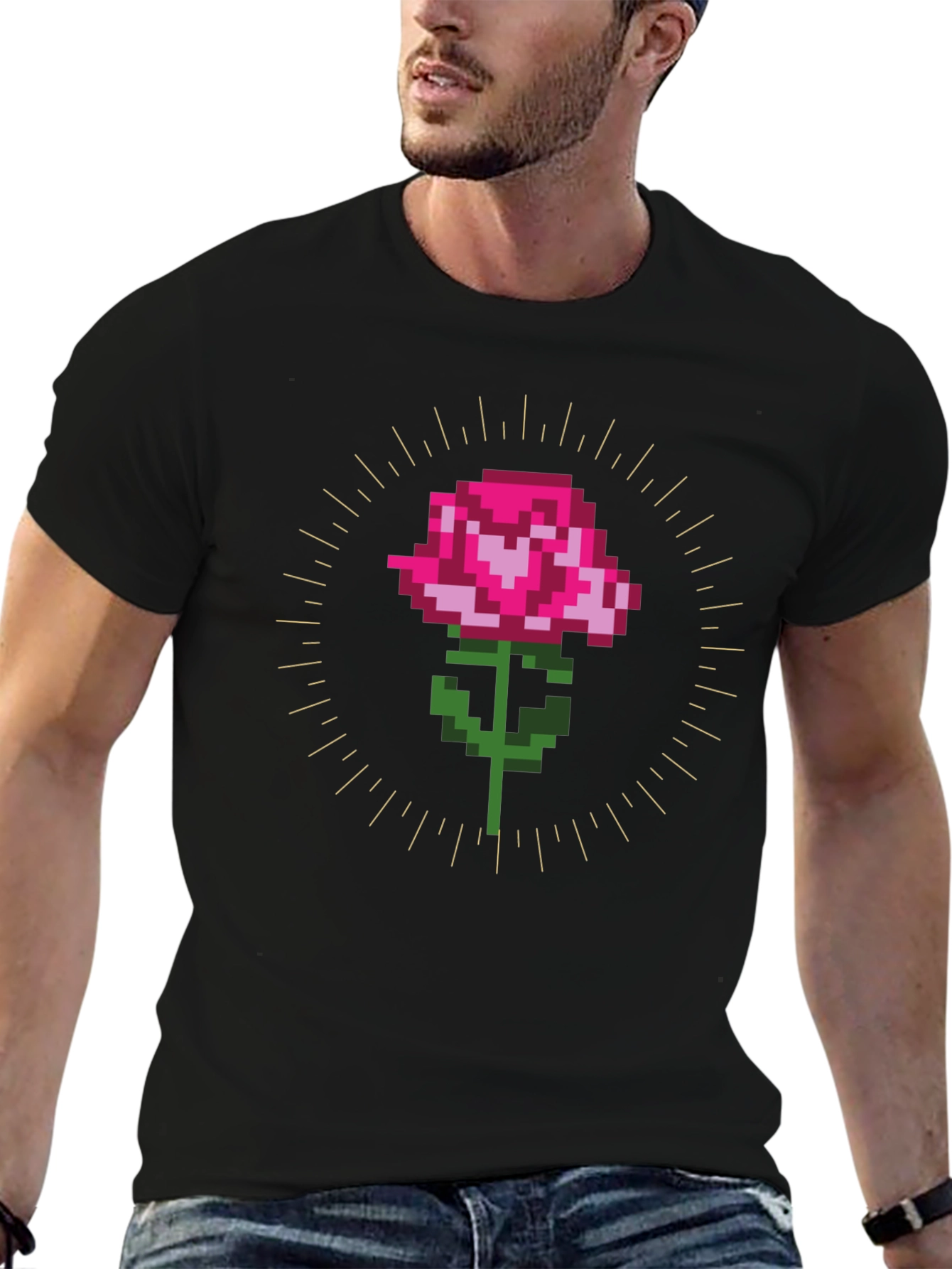 Pixel Rose Graphic T-Shirt - Trendy Gamer Style