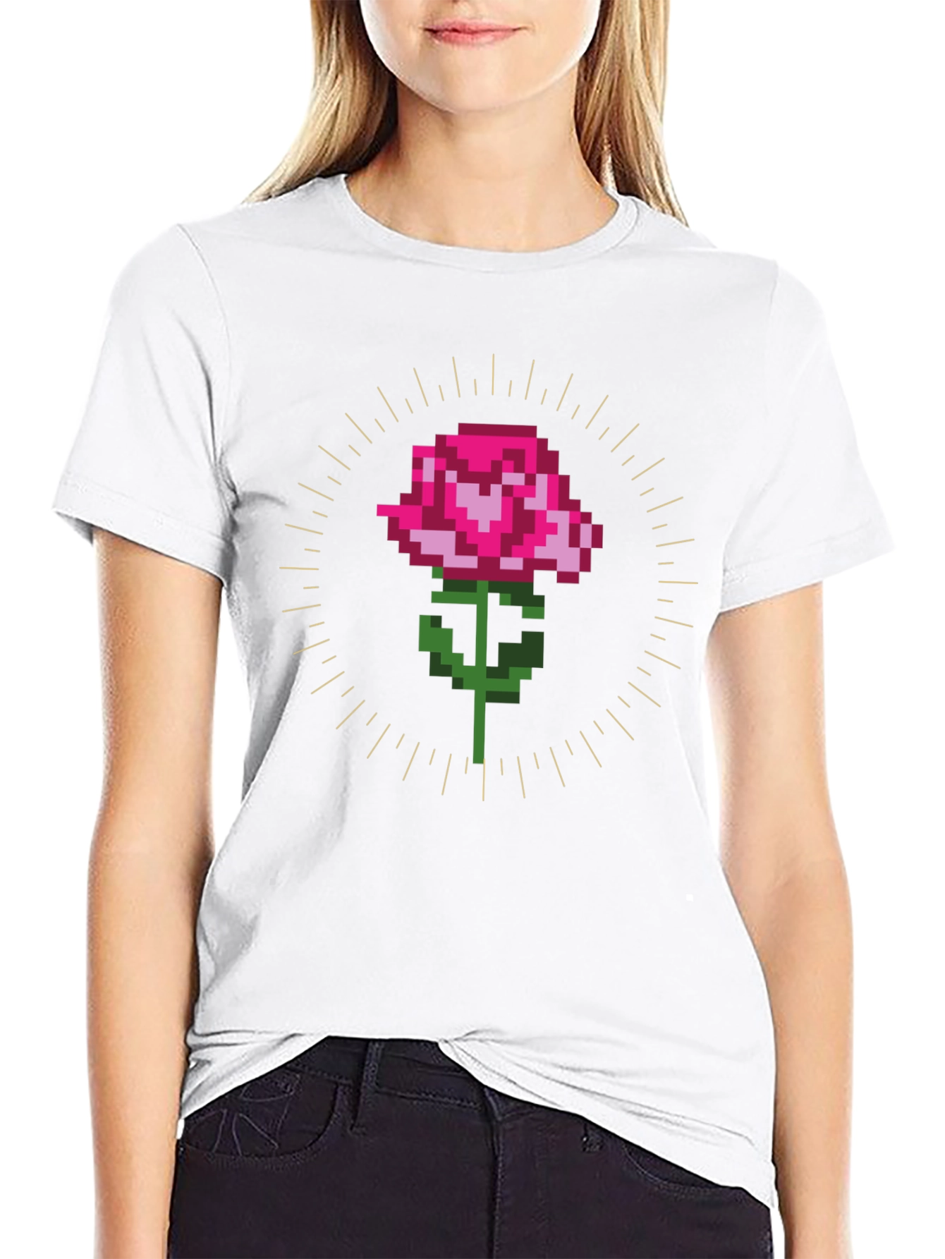 Pixel Rose Graphic T-Shirt - Trendy Gamer Style