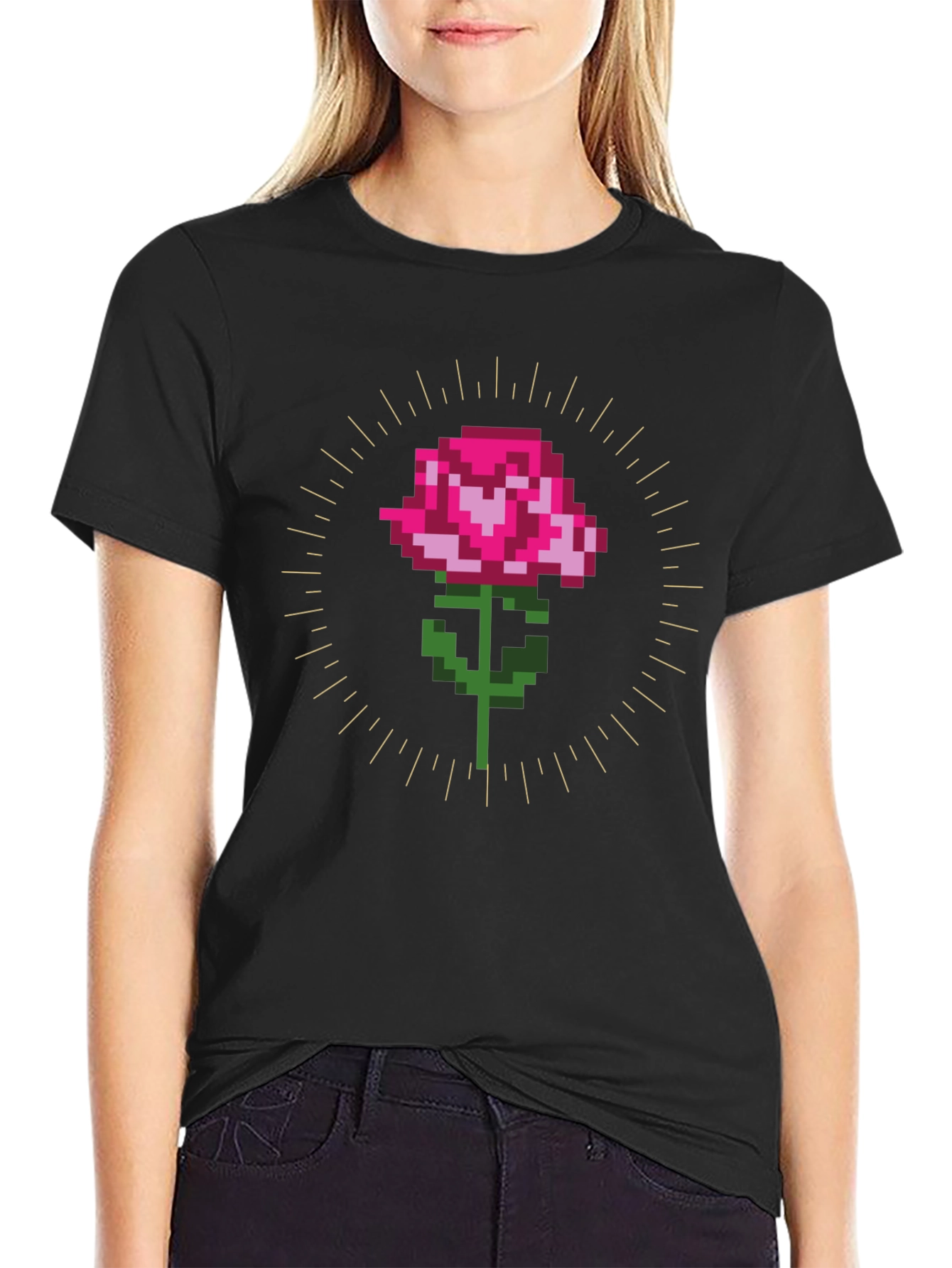 Pixel Rose Graphic T-Shirt - Trendy Gamer Style