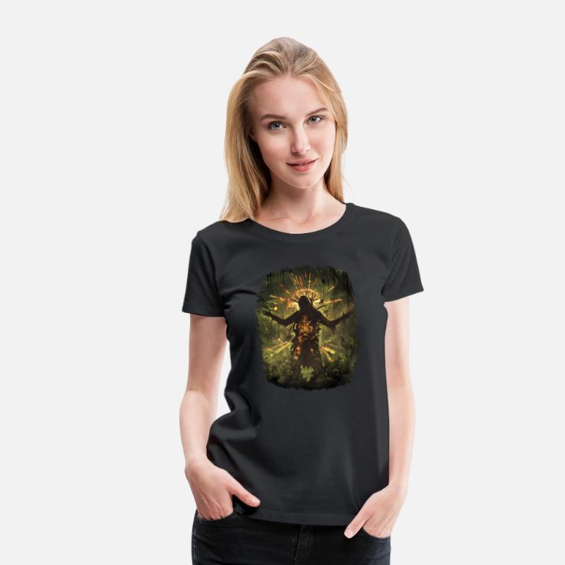 Mystical Shaman With Runic Spell In Jungle Light