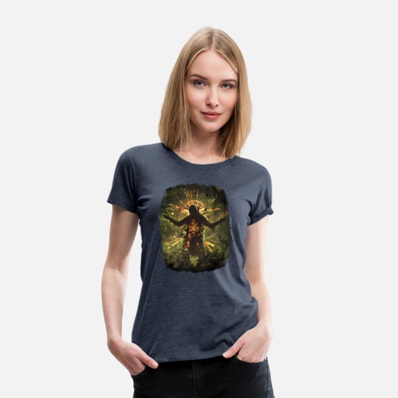 Mystical Shaman With Runic Spell In Jungle Light