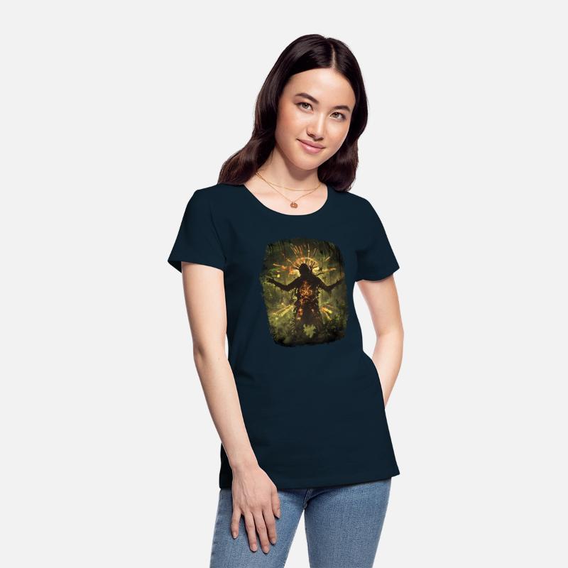 Mystical Shaman With Runic Spell In Jungle Light