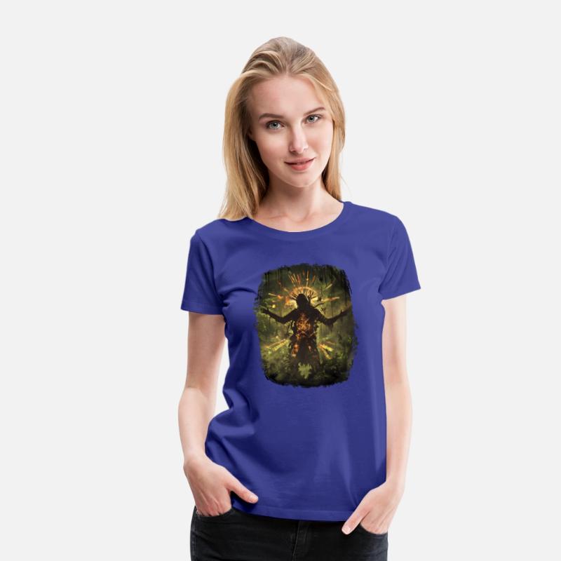 Mystical Shaman With Runic Spell In Jungle Light