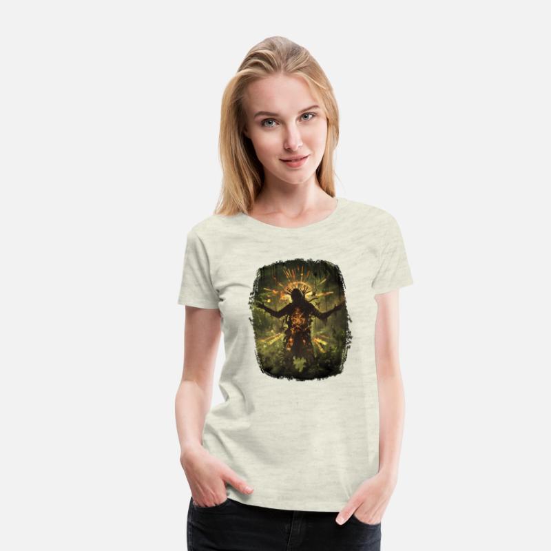 Mystical Shaman With Runic Spell In Jungle Light