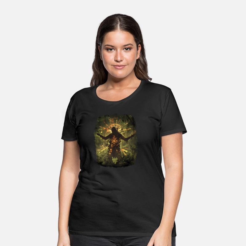 Mystical Shaman With Runic Spell In Jungle Light