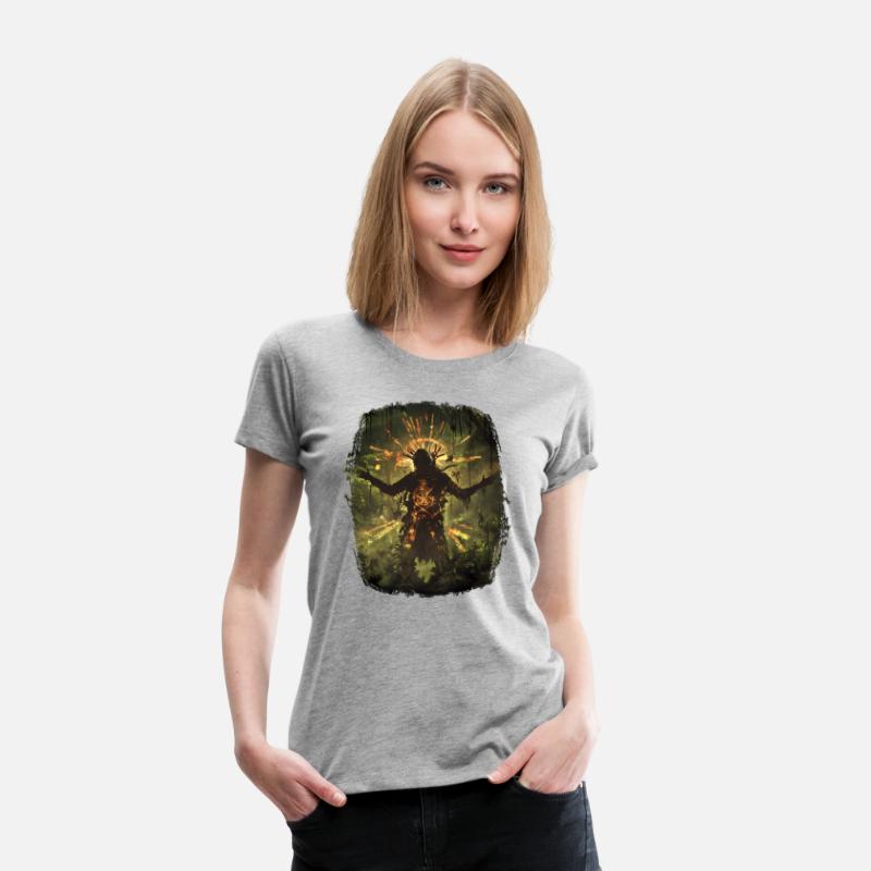 Mystical Shaman With Runic Spell In Jungle Light