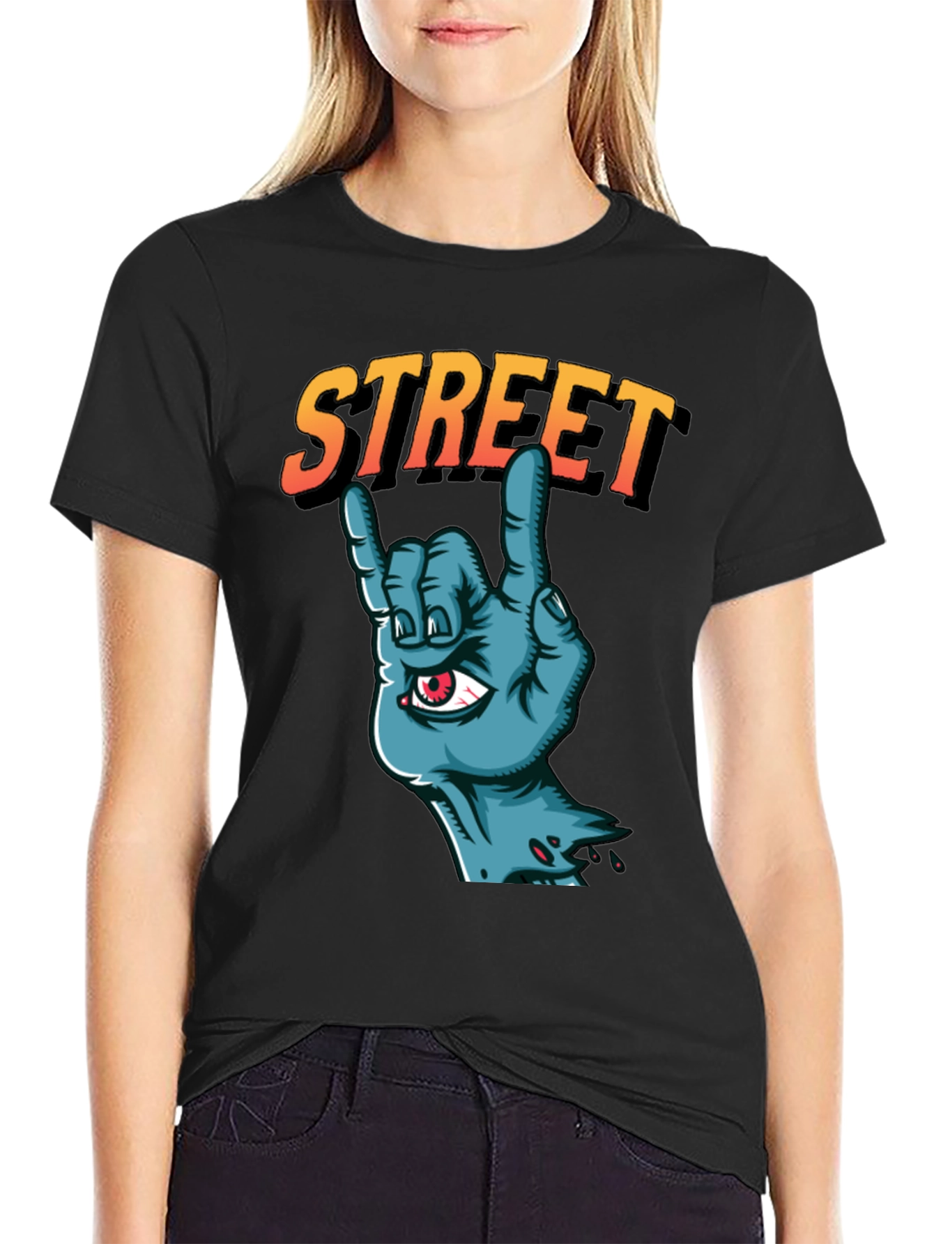 Street Zombie Hand Graphic T-Shirt - Black