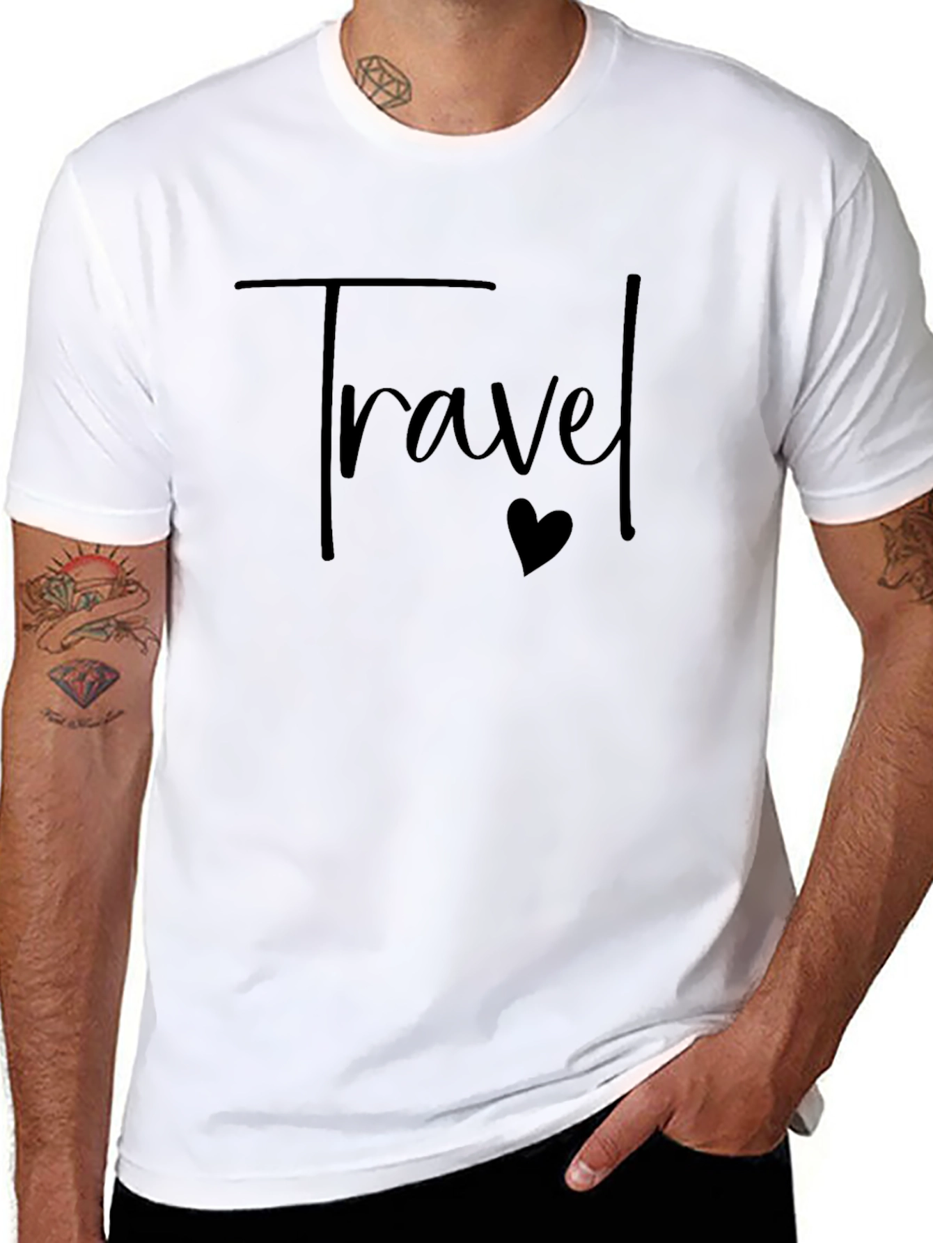 Travel Heart Tee - Black Cotton Casual Shirt