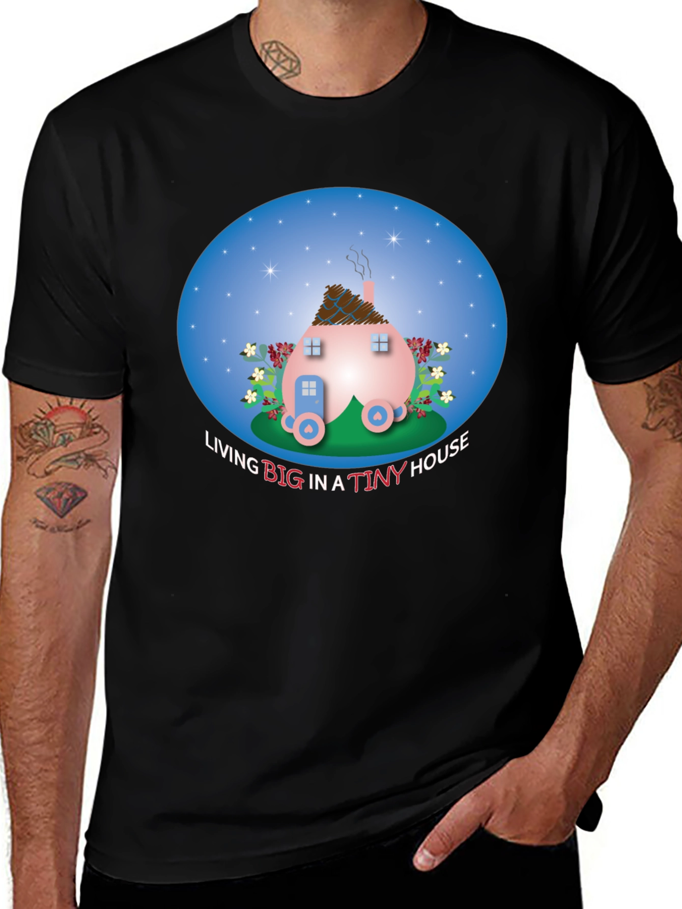 Tiny House Graphic Tee - Black Cotton Comfort