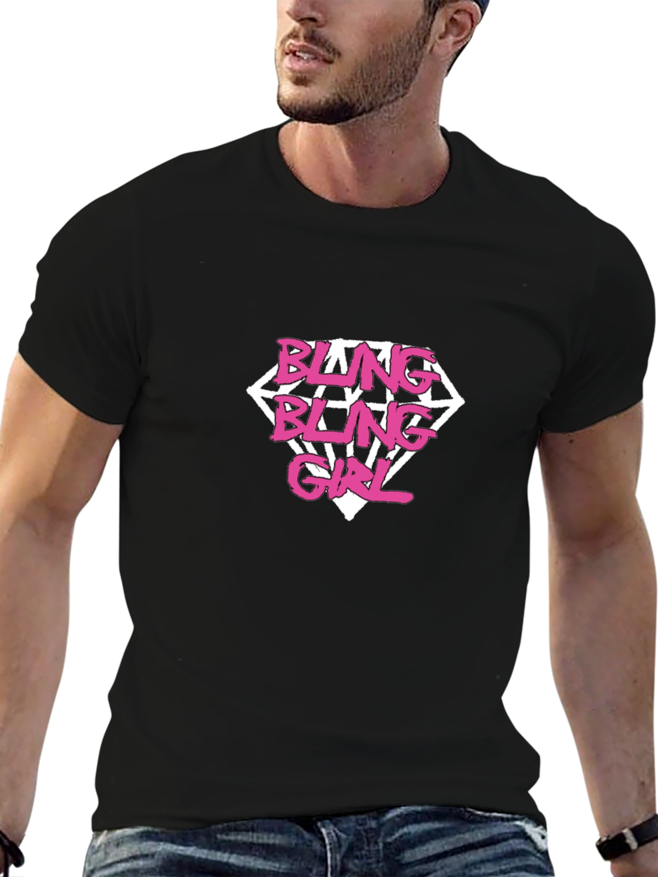 Bling Bling Girl Diamond T-Shirt - Black