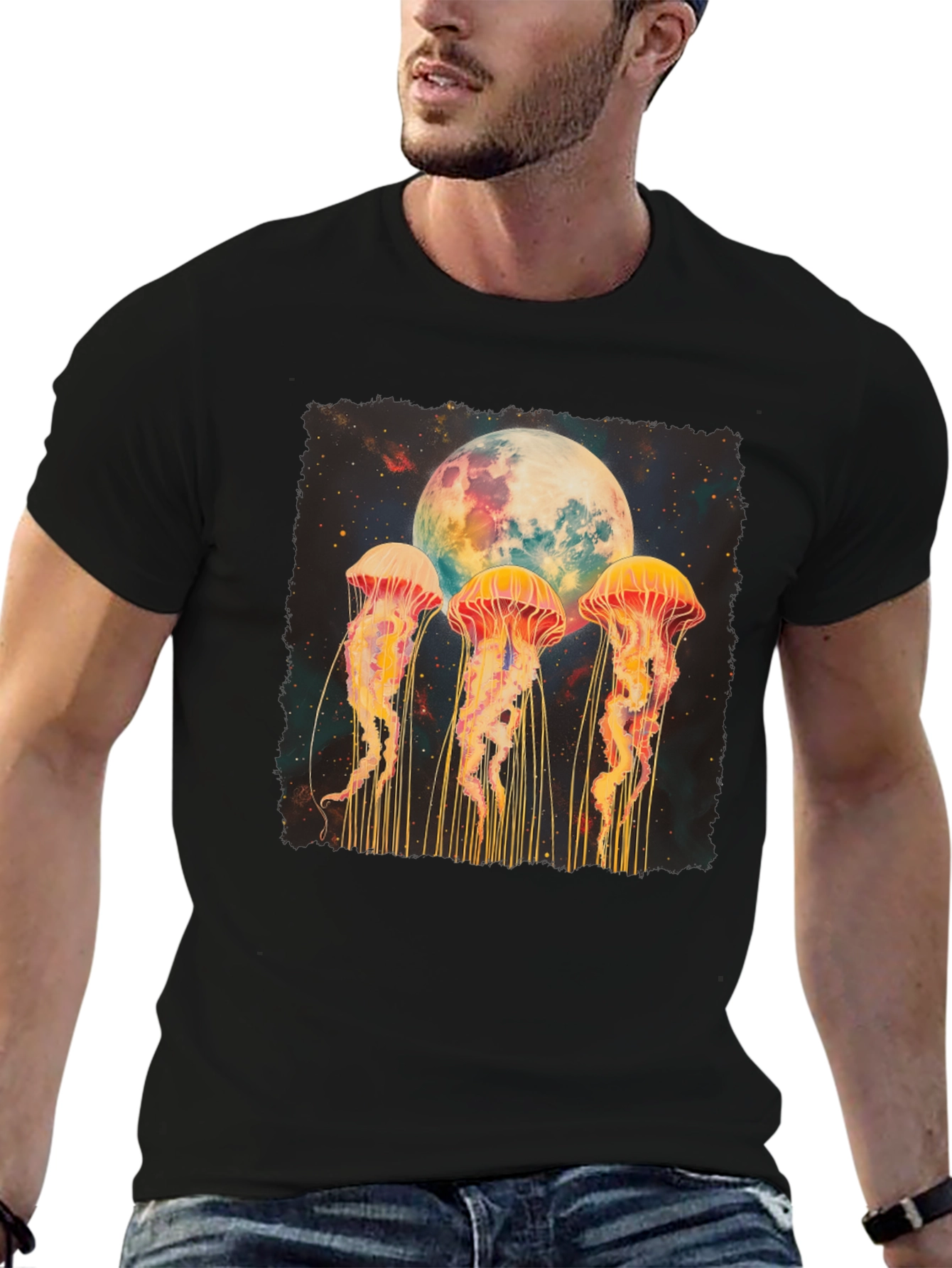 Jellyfish Moon Graphic Tee - Celestial Ocean Vibes