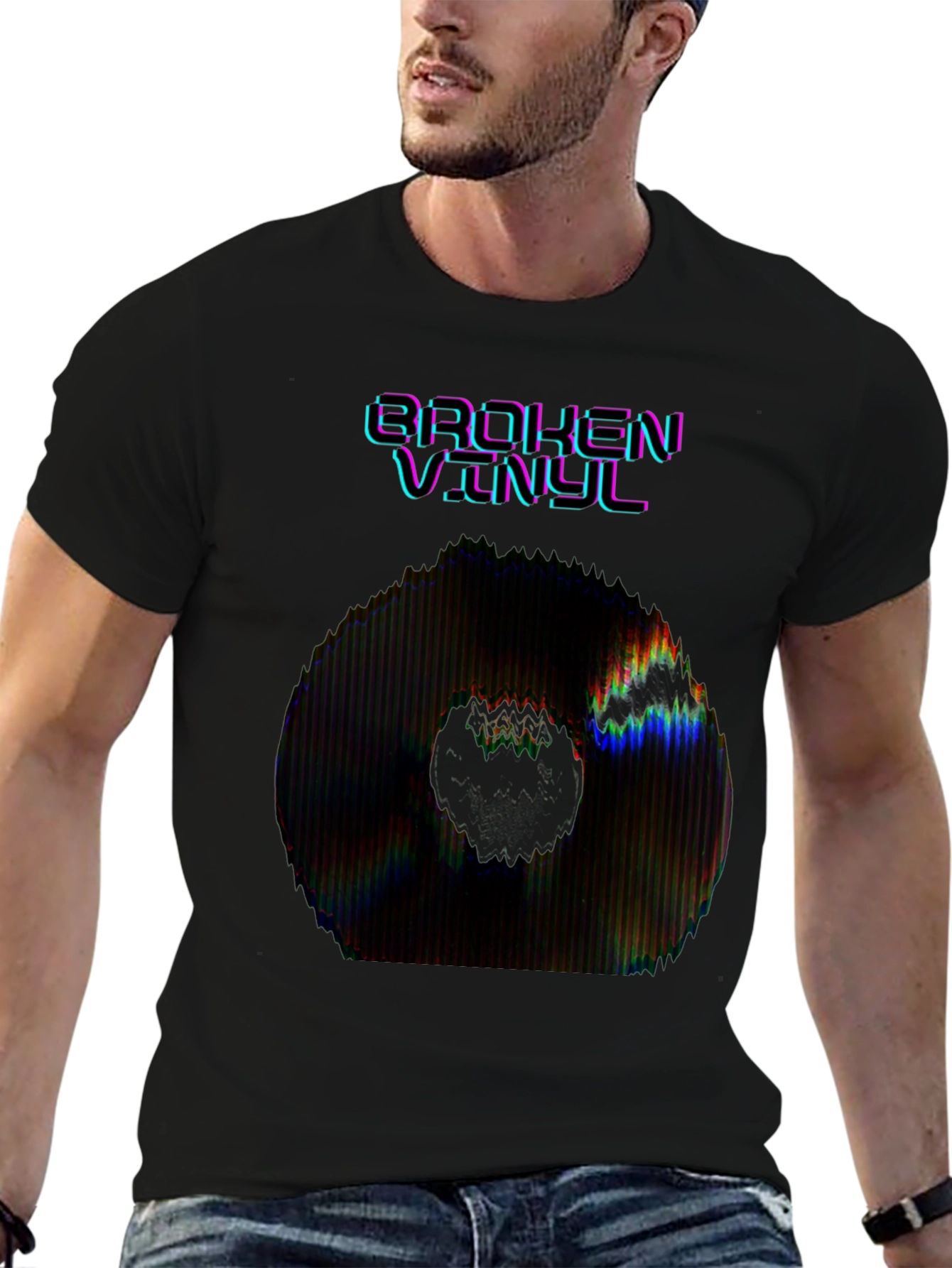 Broken Vinyl Graphic Tee - Black