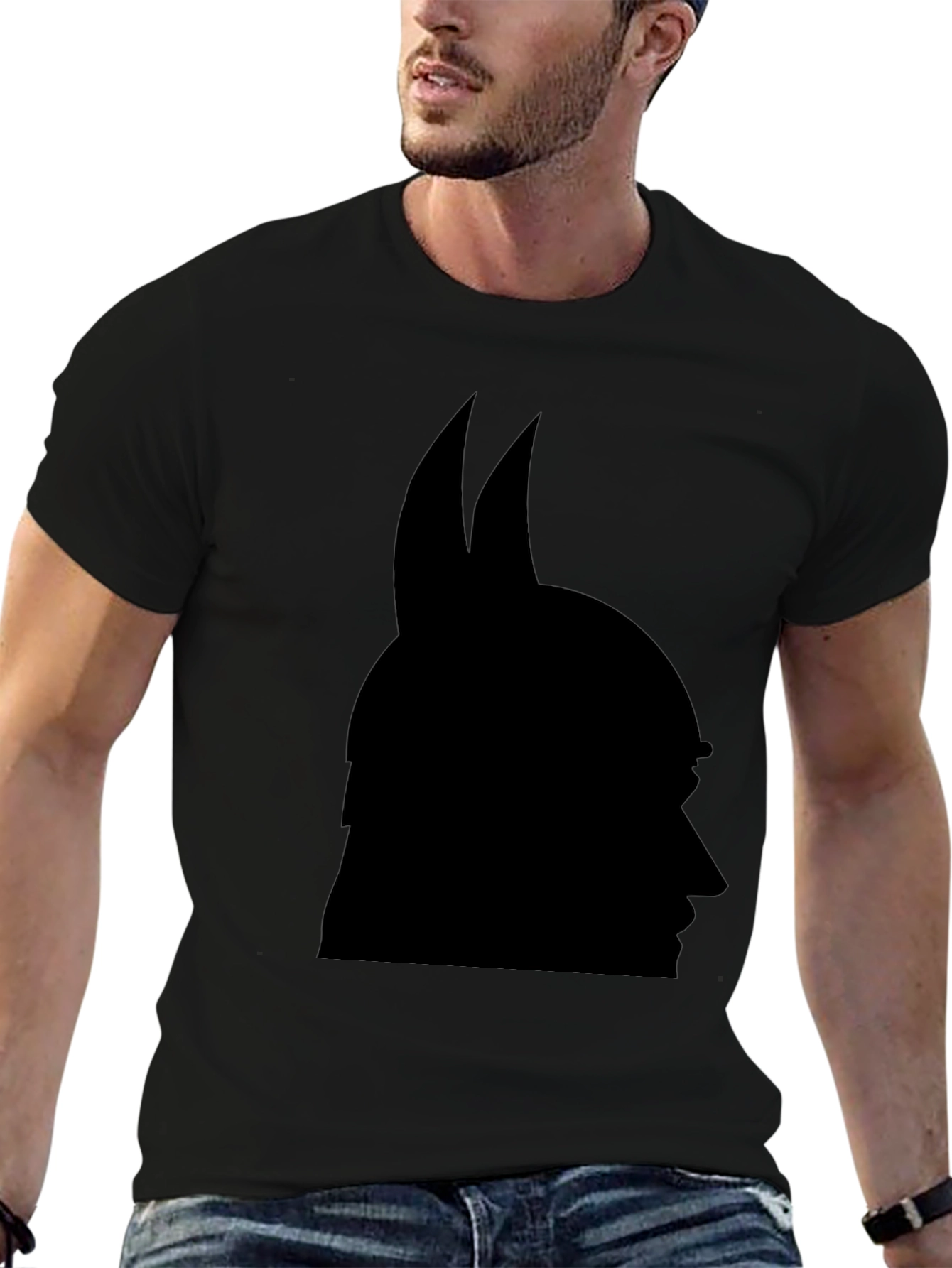 Black Graphic Tee - Horned Silhouette Design