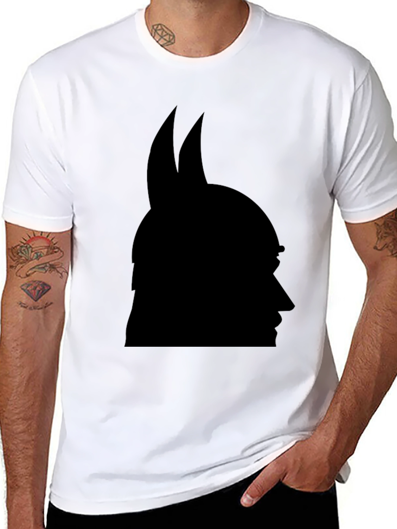 Black Graphic Tee - Horned Silhouette Design