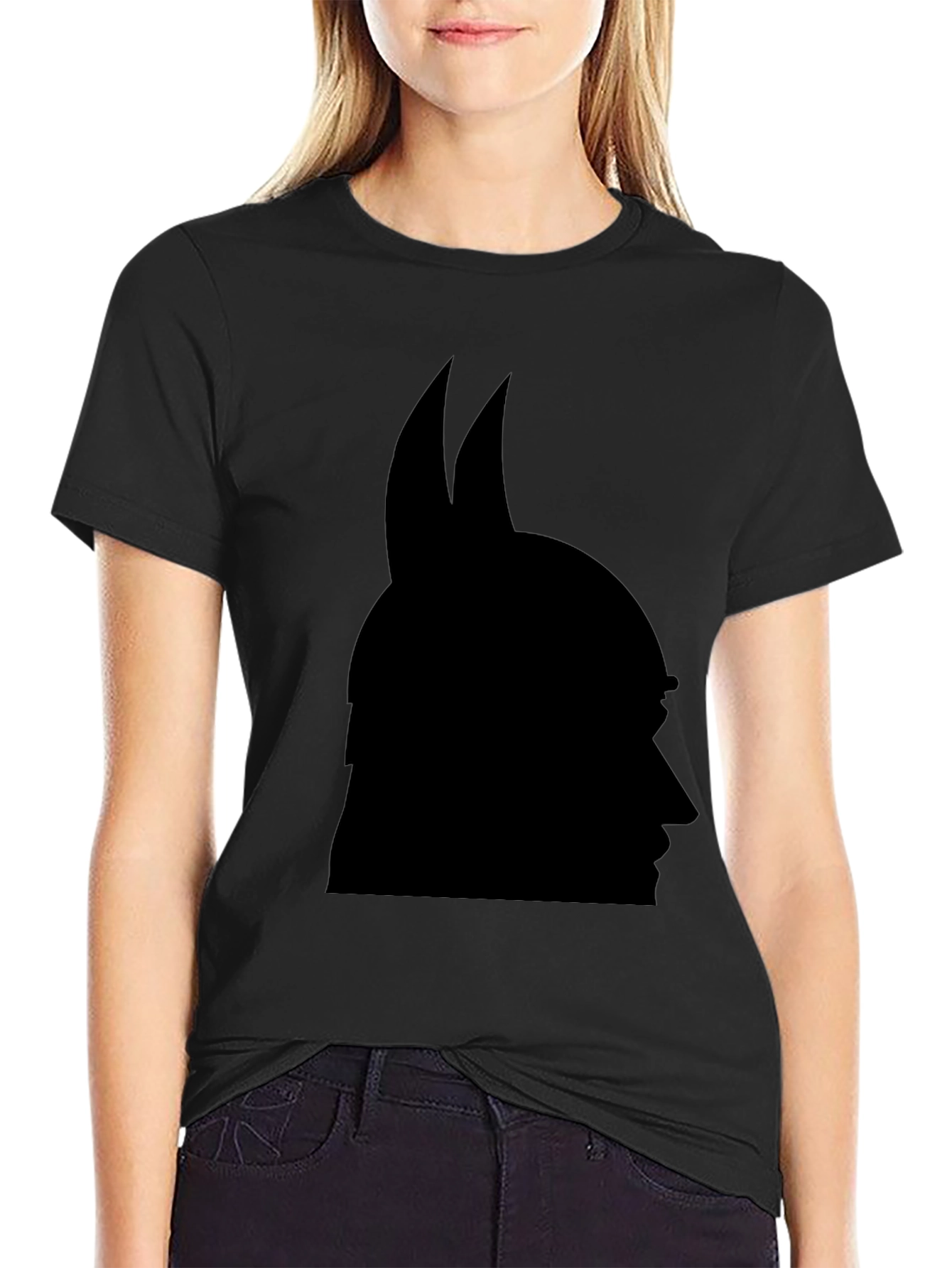 Black Graphic Tee - Horned Silhouette Design