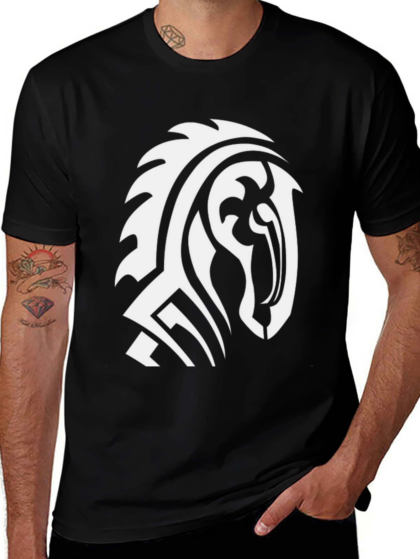 Tribal Horse Graphic Tee - Stylish Black T-Shirt