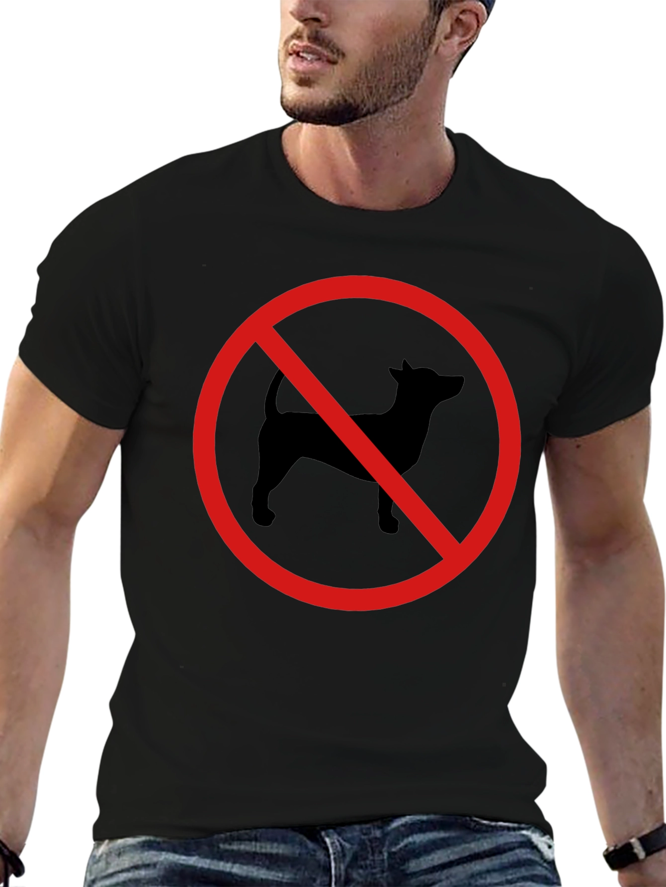 No Dogs Allowed T-Shirt - Black Cotton Crew Neck