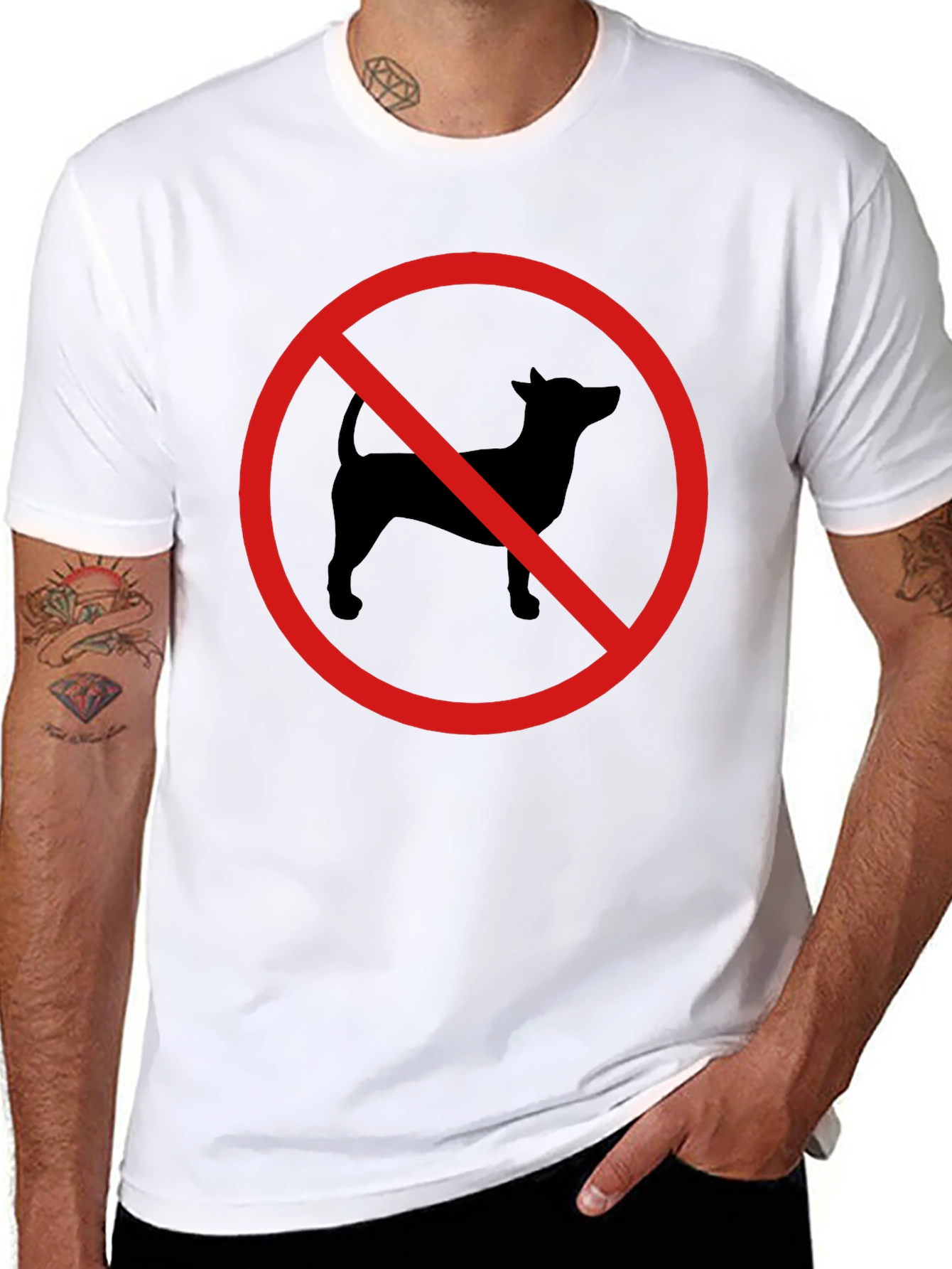 No Dogs Allowed T-Shirt - Black Cotton Crew Neck