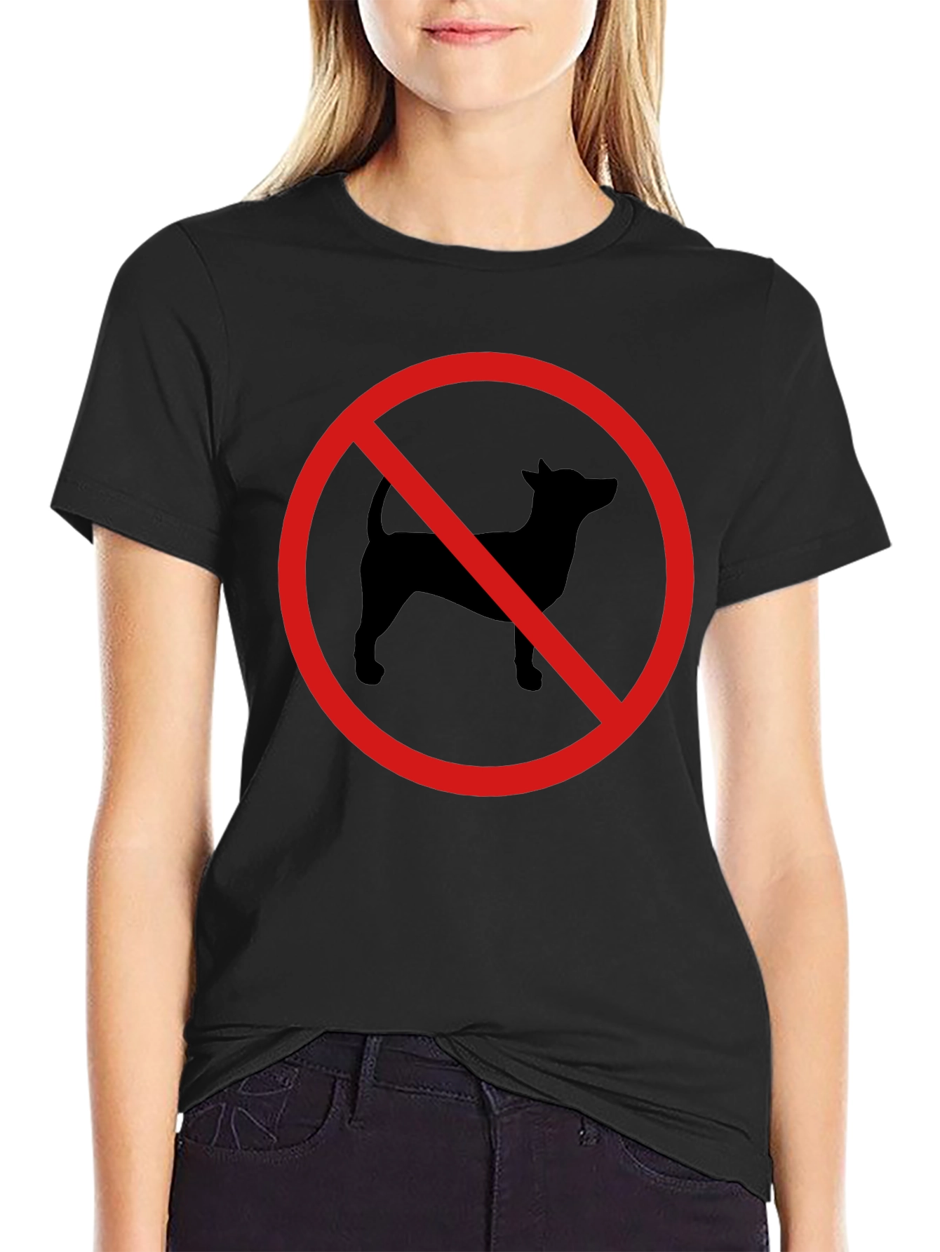 No Dogs Allowed T-Shirt - Black Cotton Crew Neck