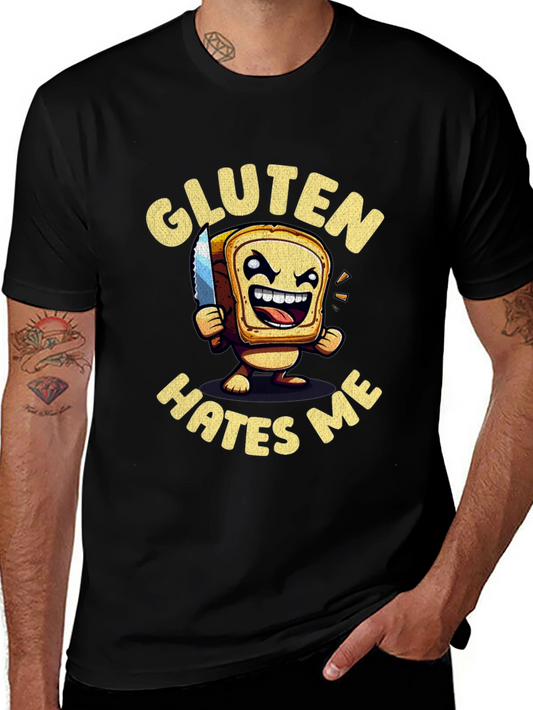 Gluten Hates Me Graphic T-Shirt - Funny Food Pun Tee