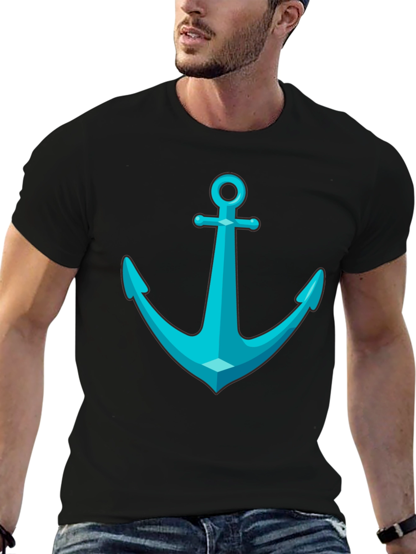 Anchor Graphic Tee - Nautical Style Black T-Shirt