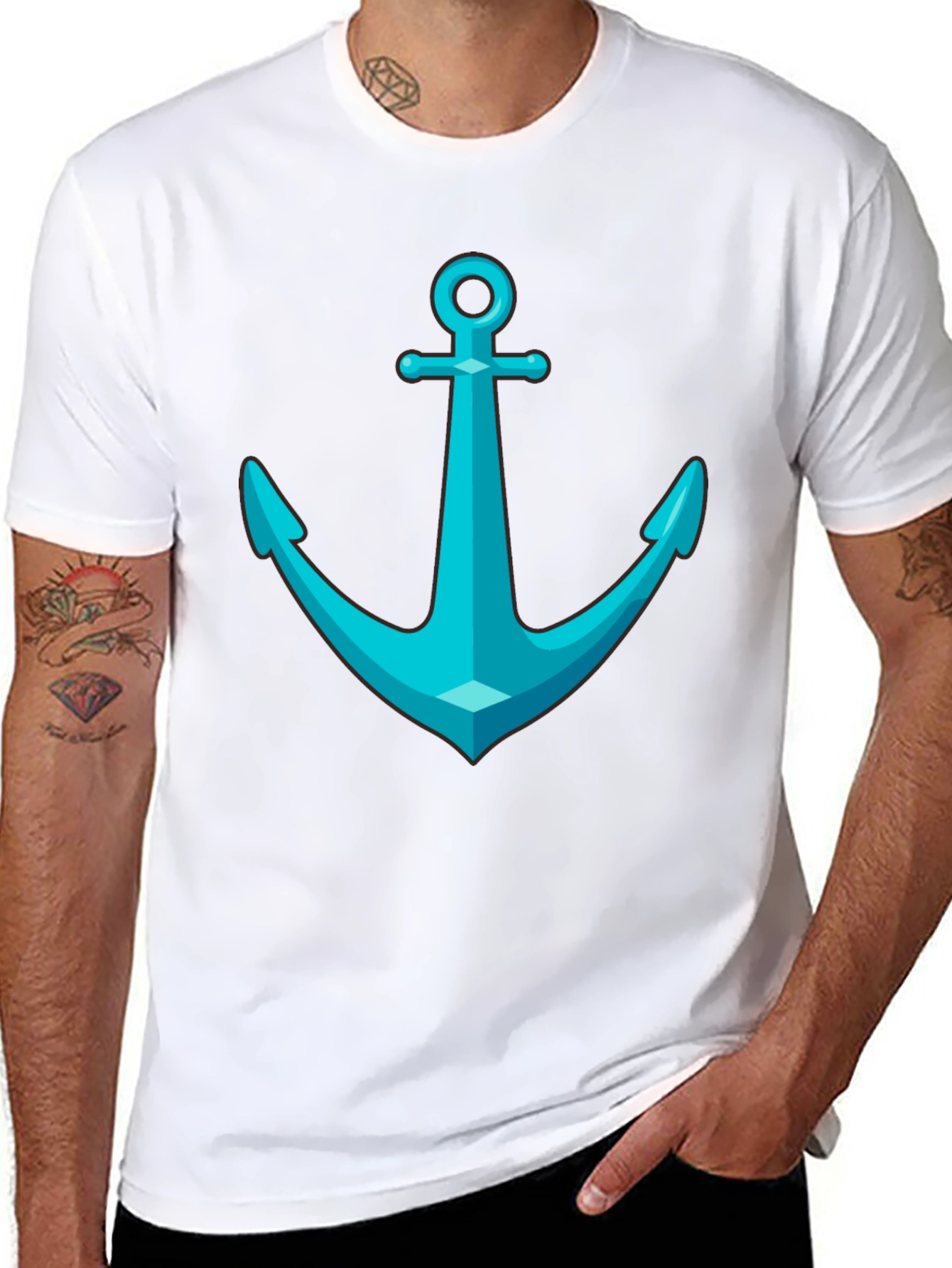 Anchor Graphic Tee - Nautical Style Black T-Shirt