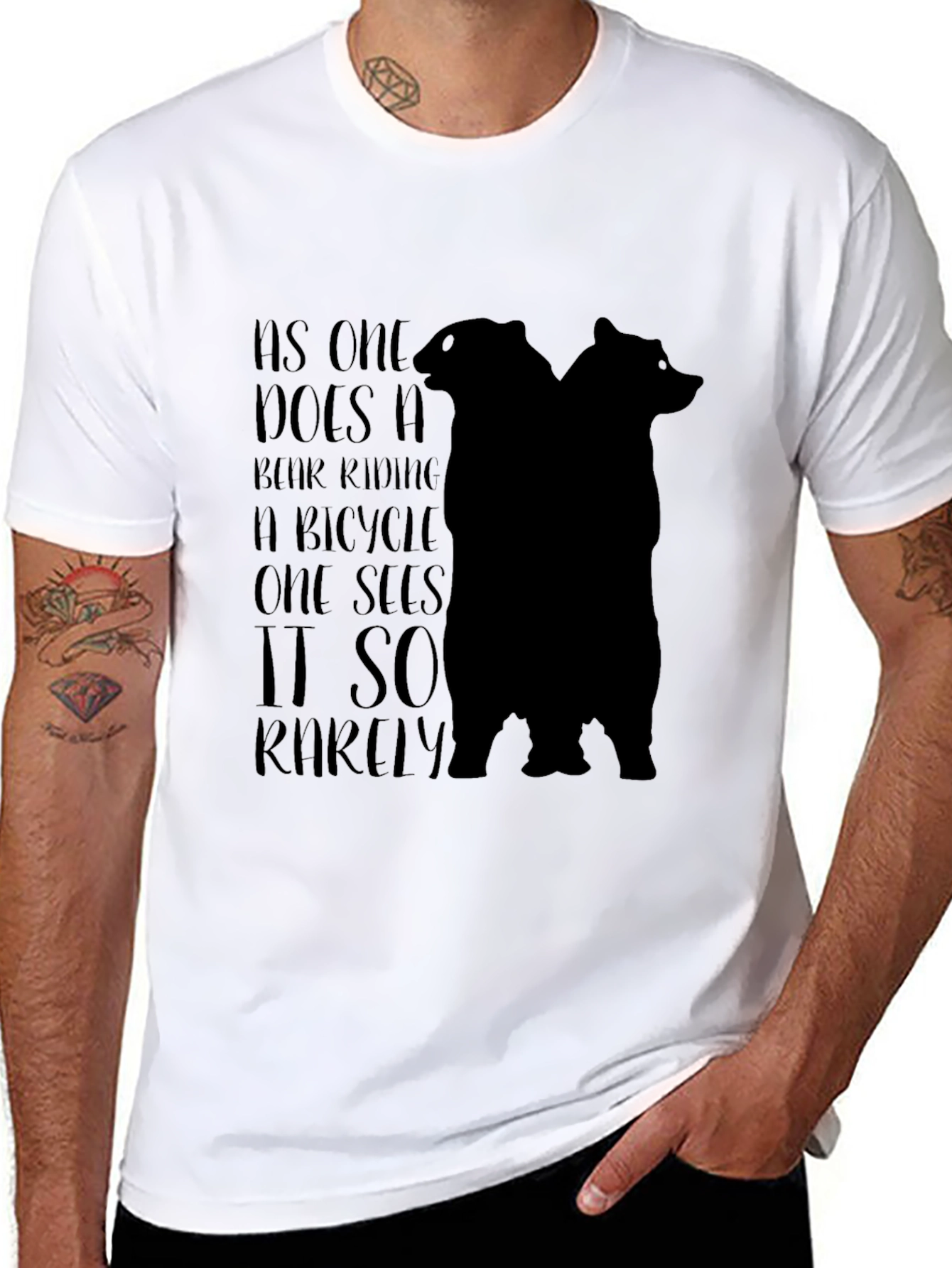 Bear Riding Bicycle Tee - Unisex Black T-Shirt