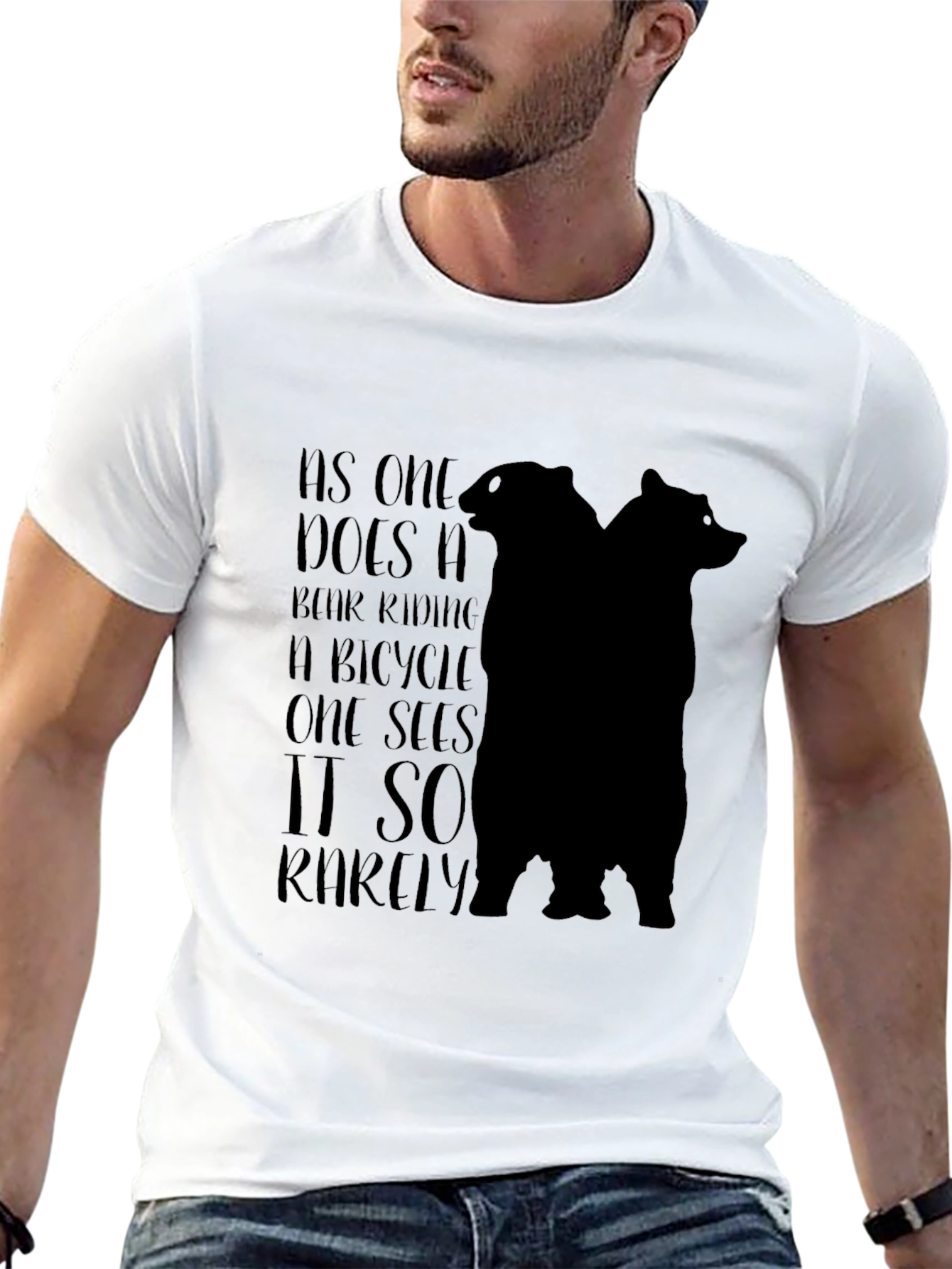 Bear Riding Bicycle Tee - Unisex Black T-Shirt