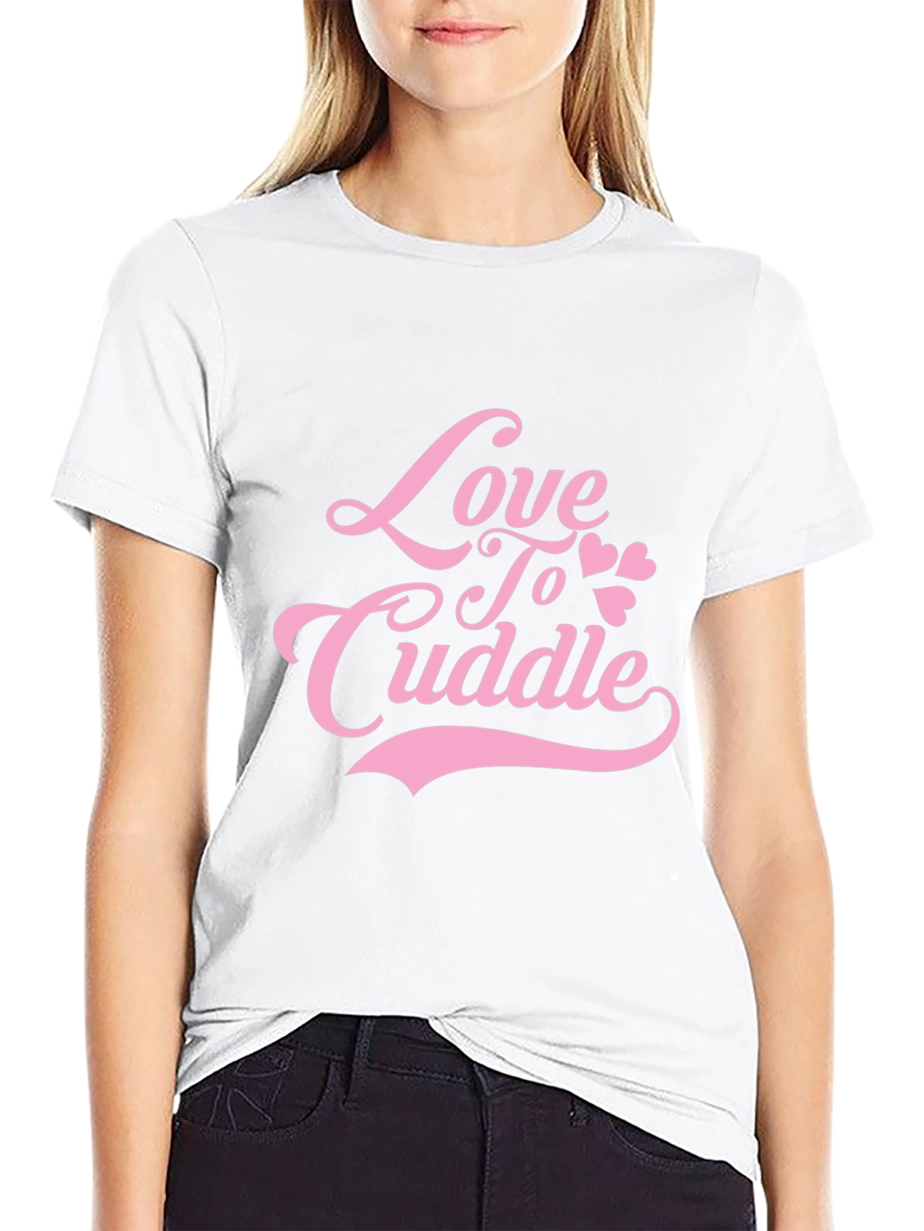 Love To Cuddle Pink Graphic Black T-Shirt