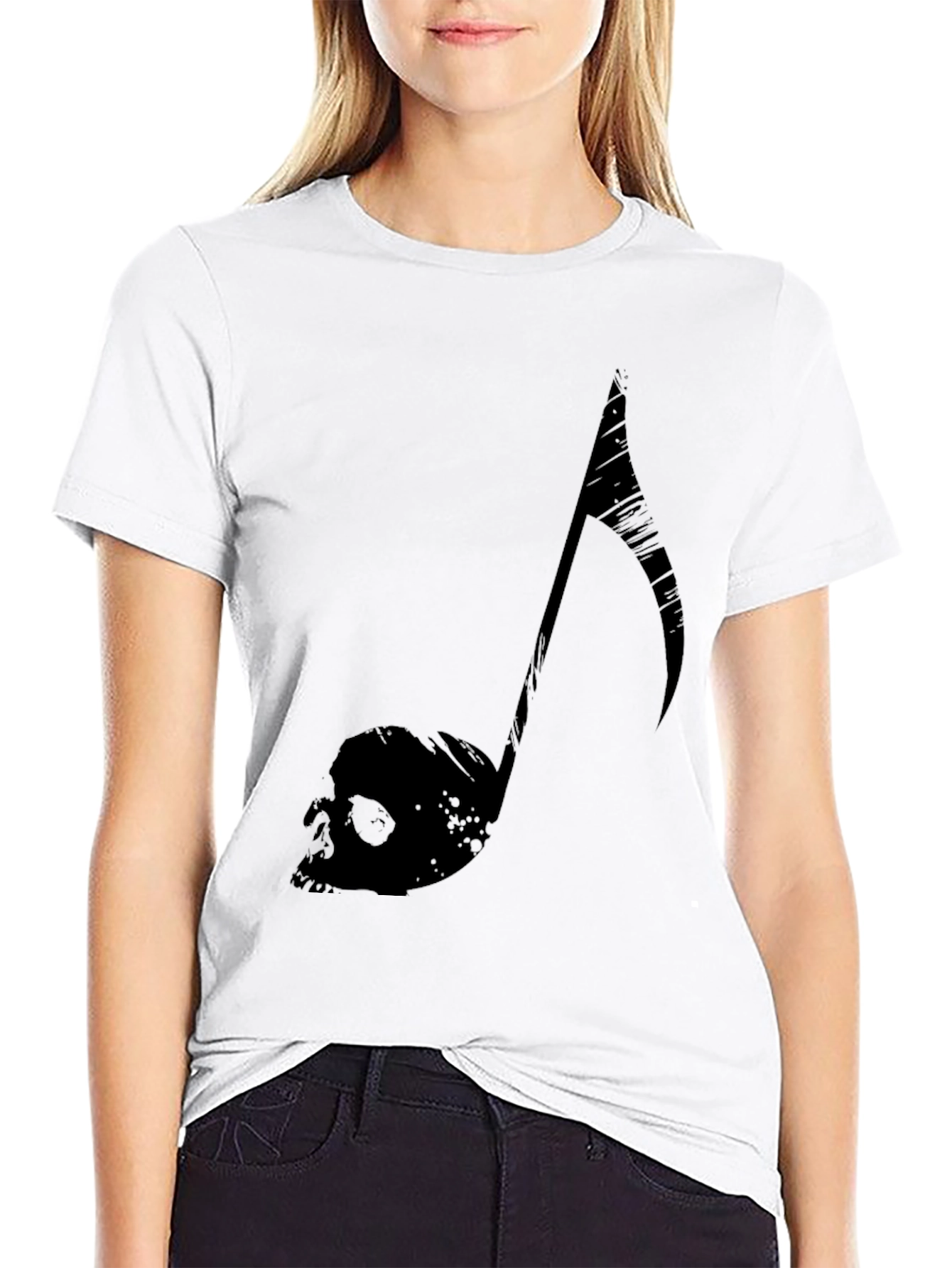 Edgy Music Note Skull Graphic Tee - Black
