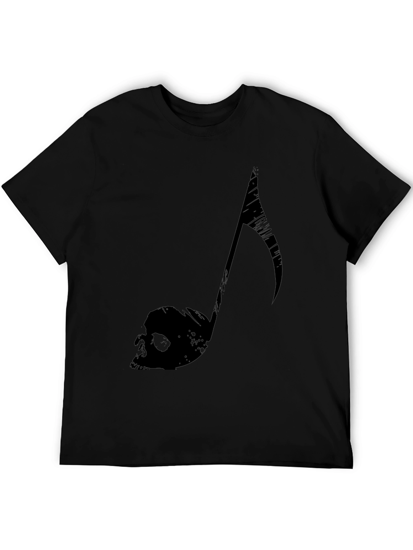 Edgy Music Note Skull Graphic Tee - Black