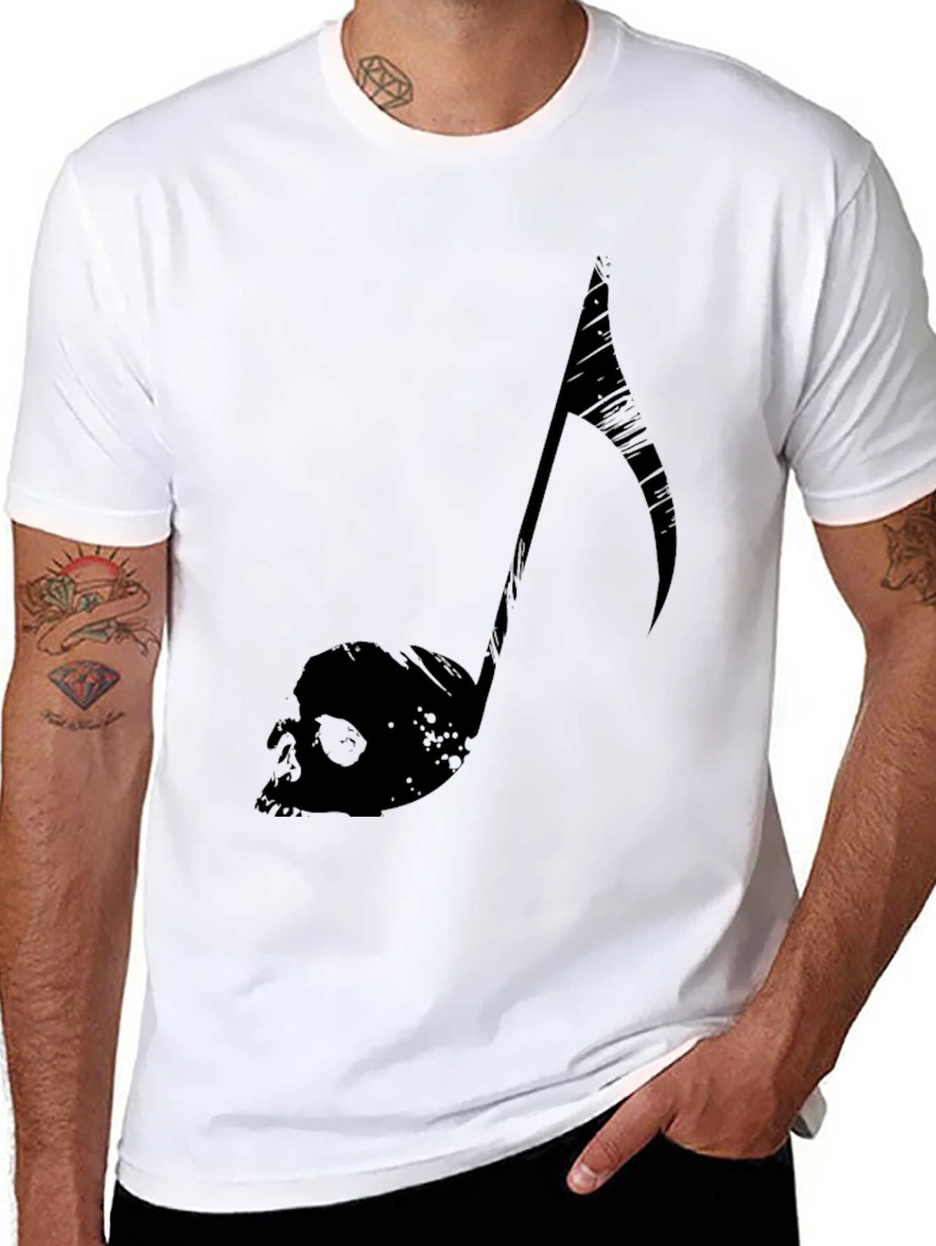 Edgy Music Note Skull Graphic Tee - Black