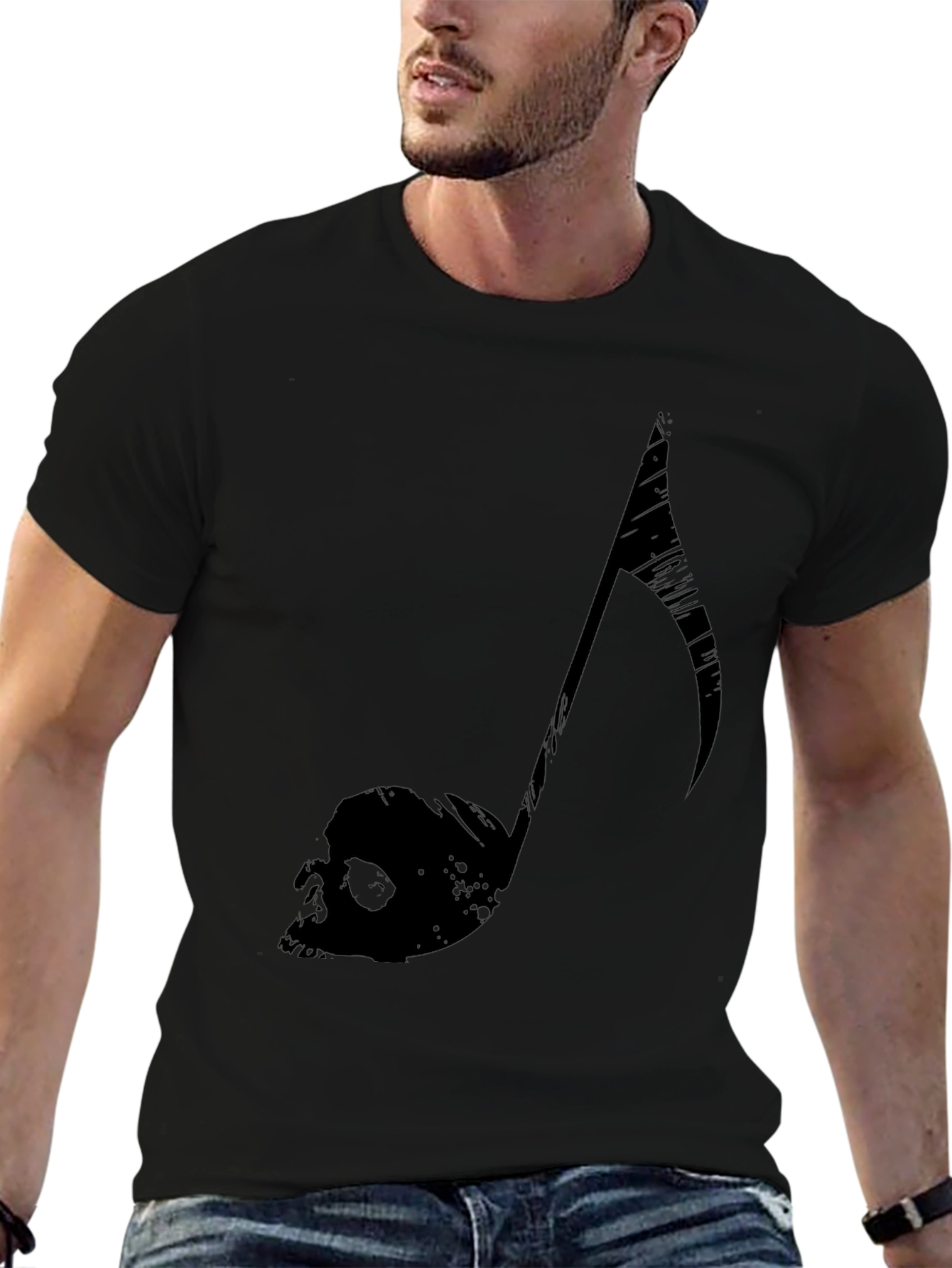 Edgy Music Note Skull Graphic Tee - Black