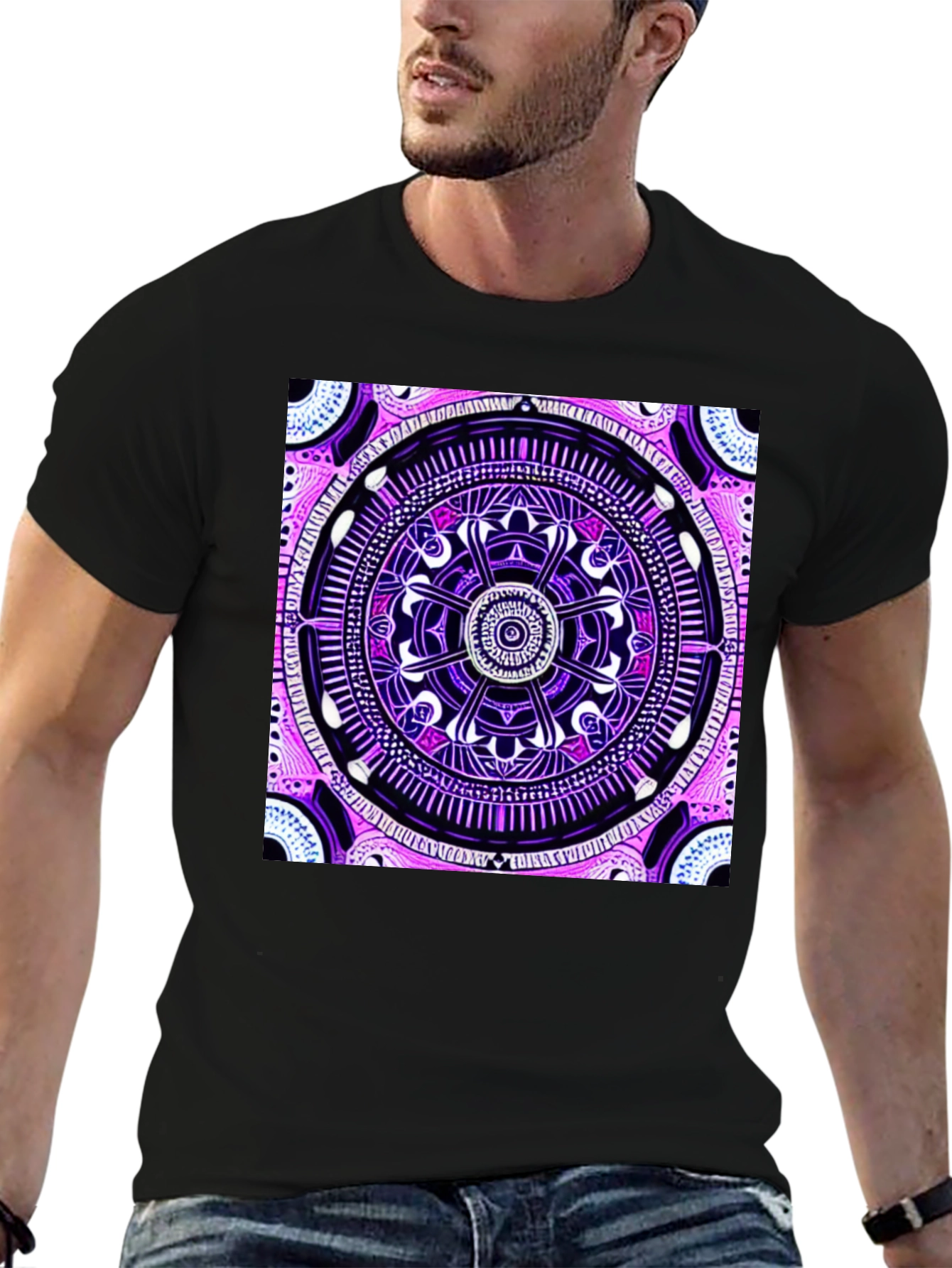 Psychedelic Mandala Graphic Tee - Black Cotton T-Shirt
