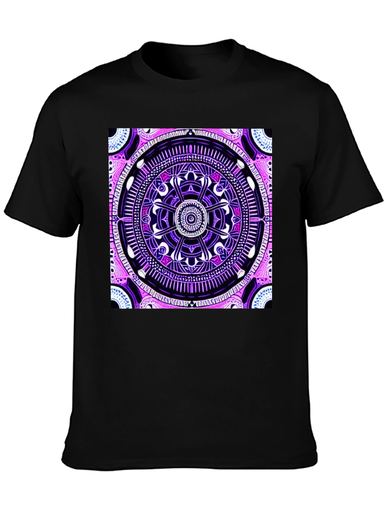Psychedelic Mandala Graphic Tee - Black Cotton T-Shirt